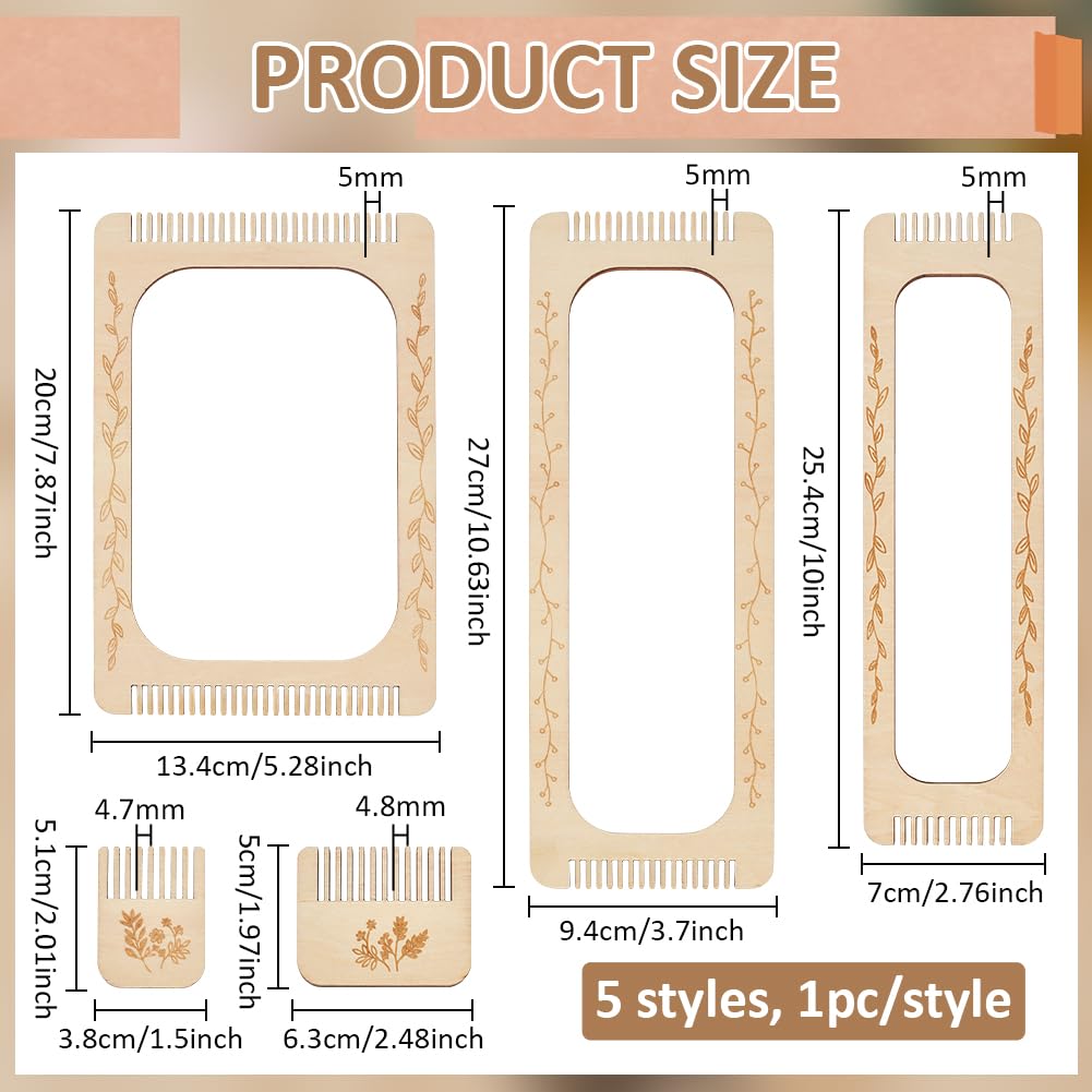 BENECREAT 5 Pcs Rectangle Weaving Loom Kit, 5 Styles Bookmark Weaving Tool, Loom Tool for Beginners and Weaving Enthusiasts