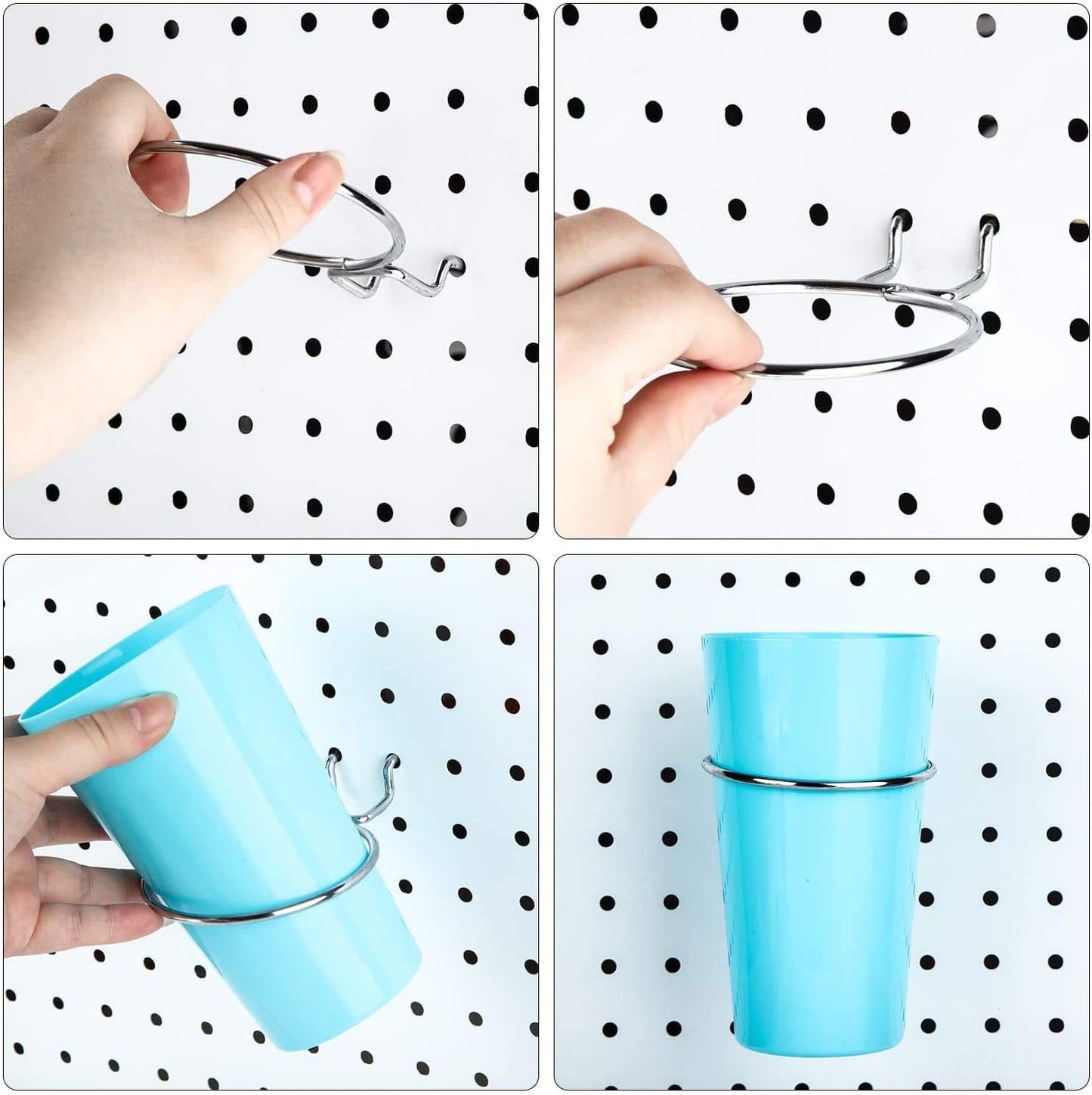 8 Sets Pegboard Bins with Rings, Ring Style Pegboard Accessories with 8Pegboard Cups 8Pegboard Hooks,Pegboard Organizer Baskets Pegboard Hooks Kit for Organizing Storage