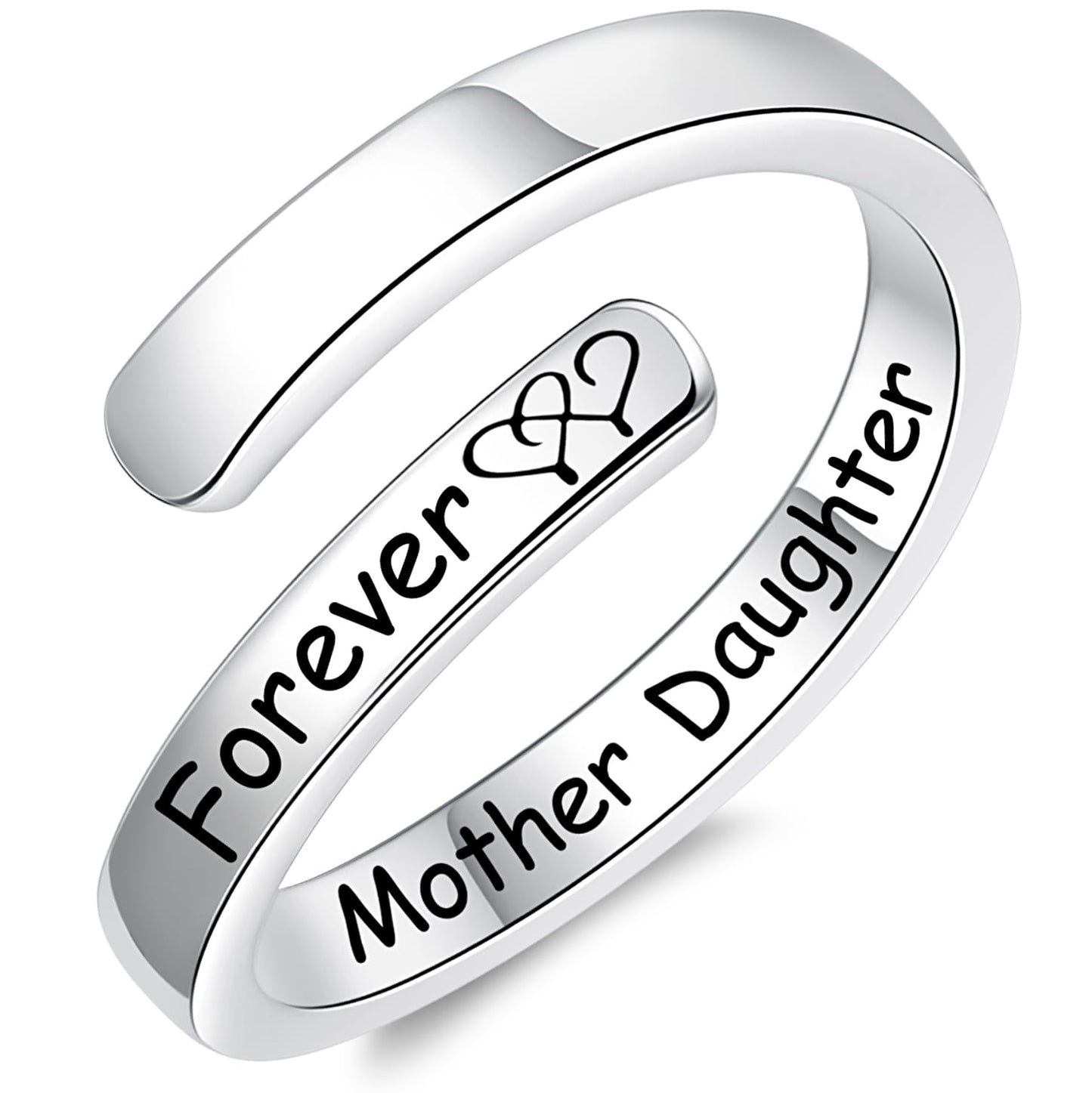 Silver Adjustable Ring Inspirational Jewelry S925 Sterling Wrap Open Ring for Women(Mother Daughter Forever)