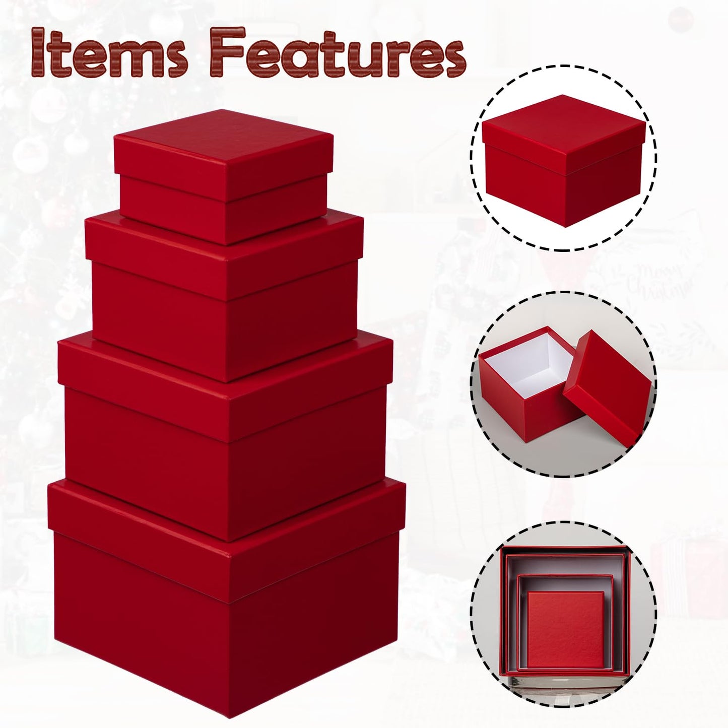 Oairse Gift Boxes for Presents Red Gift Boxes with Lids Nested Box with Lid 4 Packs Small Box Set for Bridesmaid, Proposal, Wedding, Birthday, Baby Showers