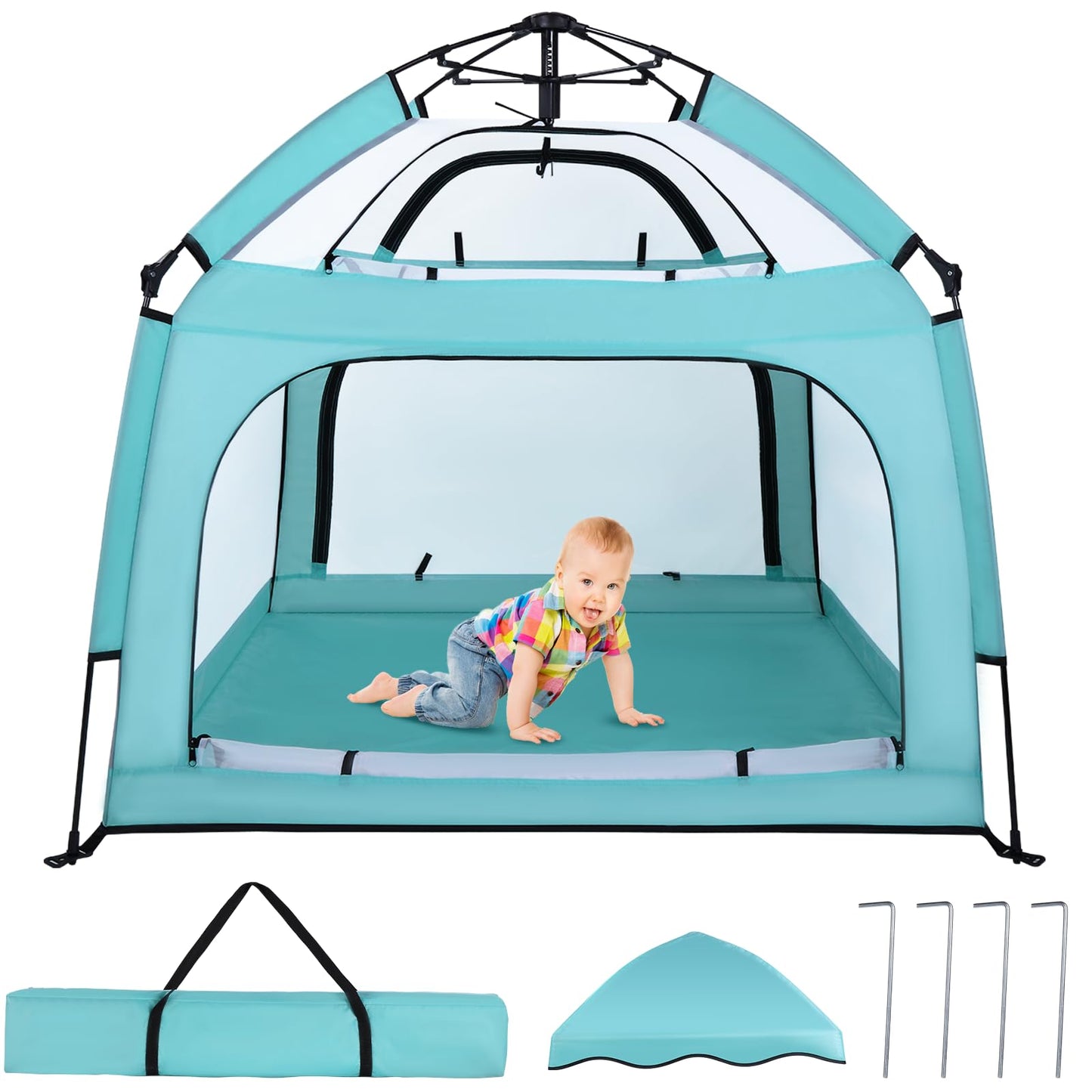 Bend River Portable Baby Playpen with Canopy, Infant Play Yard, Beach Tent, Mosquito Net for Indoor and Outdoor (Green)