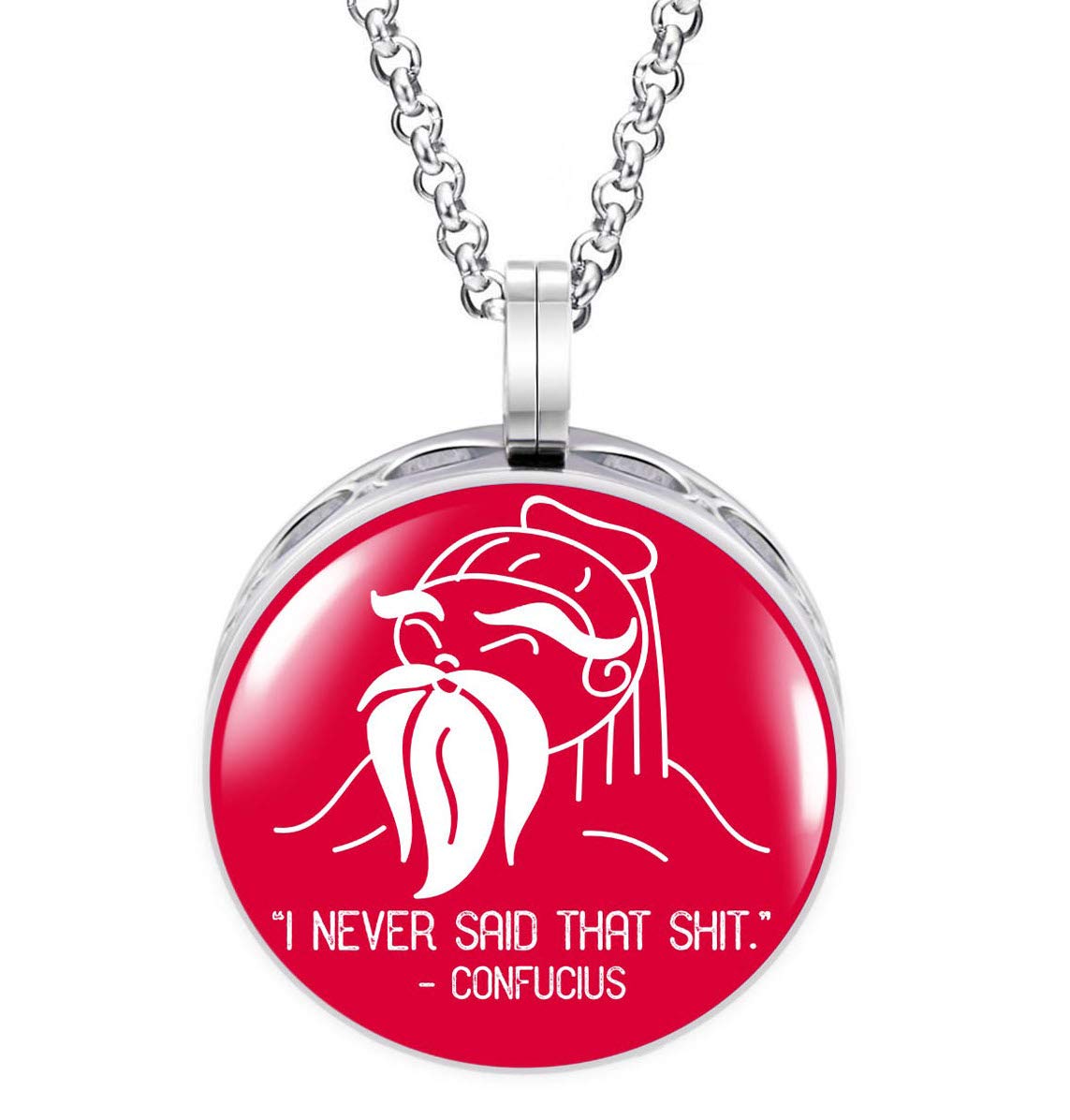 Wild Essentials Confucius - I never said that Enamel Finish Essential Oil Diffuser Necklace Gift Set - Includes Aromatherapy Pendant, 24" Stainless Steel Chain, 8 Color Refill Pads