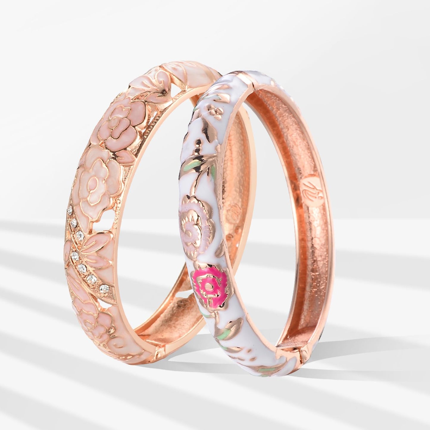 UJOY Vintage Jewelry Cloisonne Handcrafted Enameled Flower Gorgeous Rhinestone Hinged Cuff Bracelet Bangles Gifts 88C06-55A106 Pink White