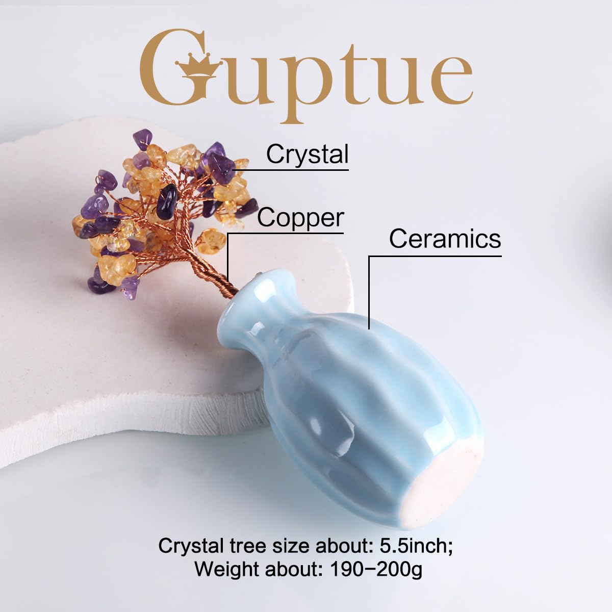 Natural Crystal Tree, Life Tree, Ornaments Placed on desks and Offices, Natural Amethyst Yellow Crystal