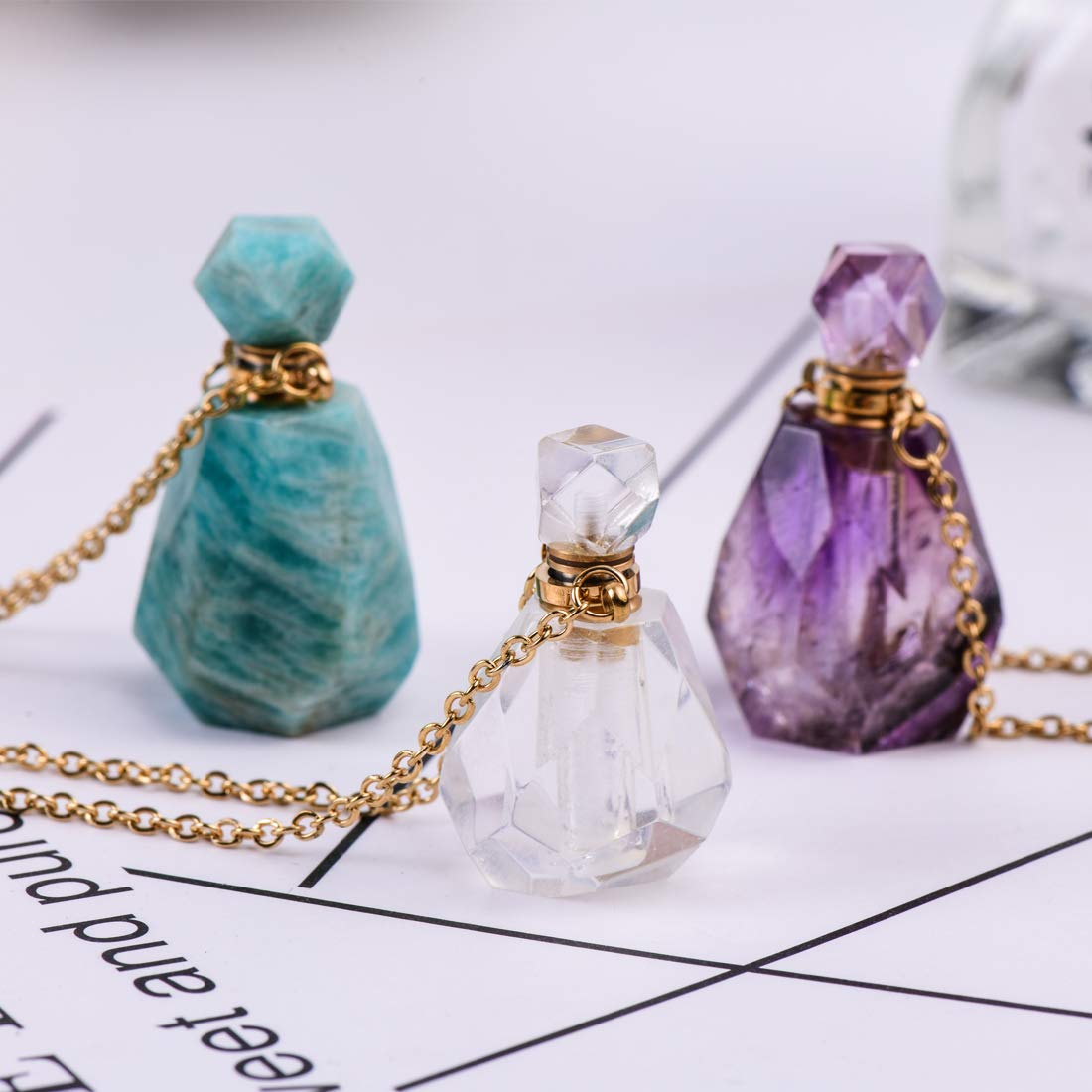 YGLINE Natural Gemstone Crystal Irregule Shape Healing Crystals Chakra Stones Perfume Bottle Necklace