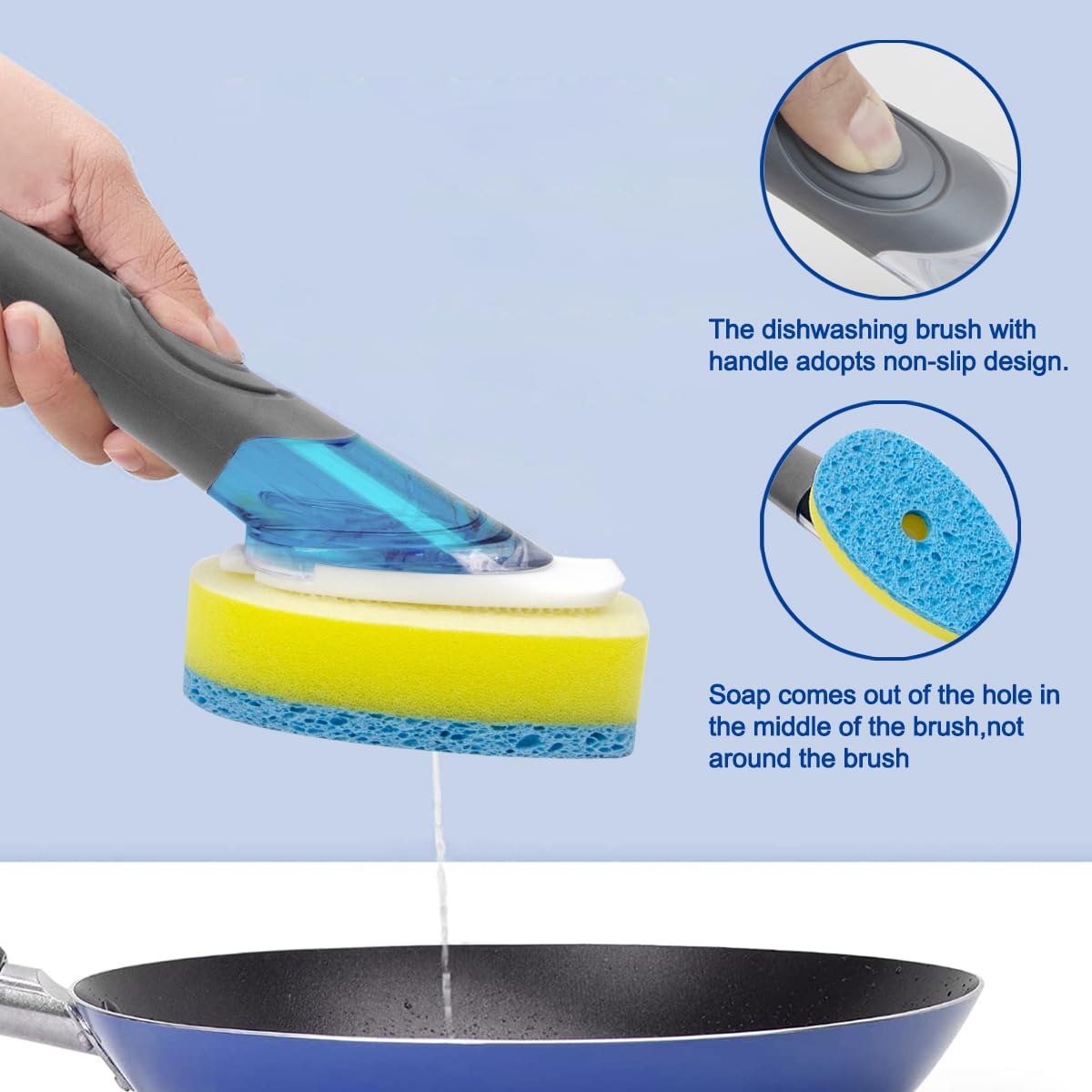 CELOX Dish Sponge with Handle, Non-Scratch Soap Dispensing Dishwand
