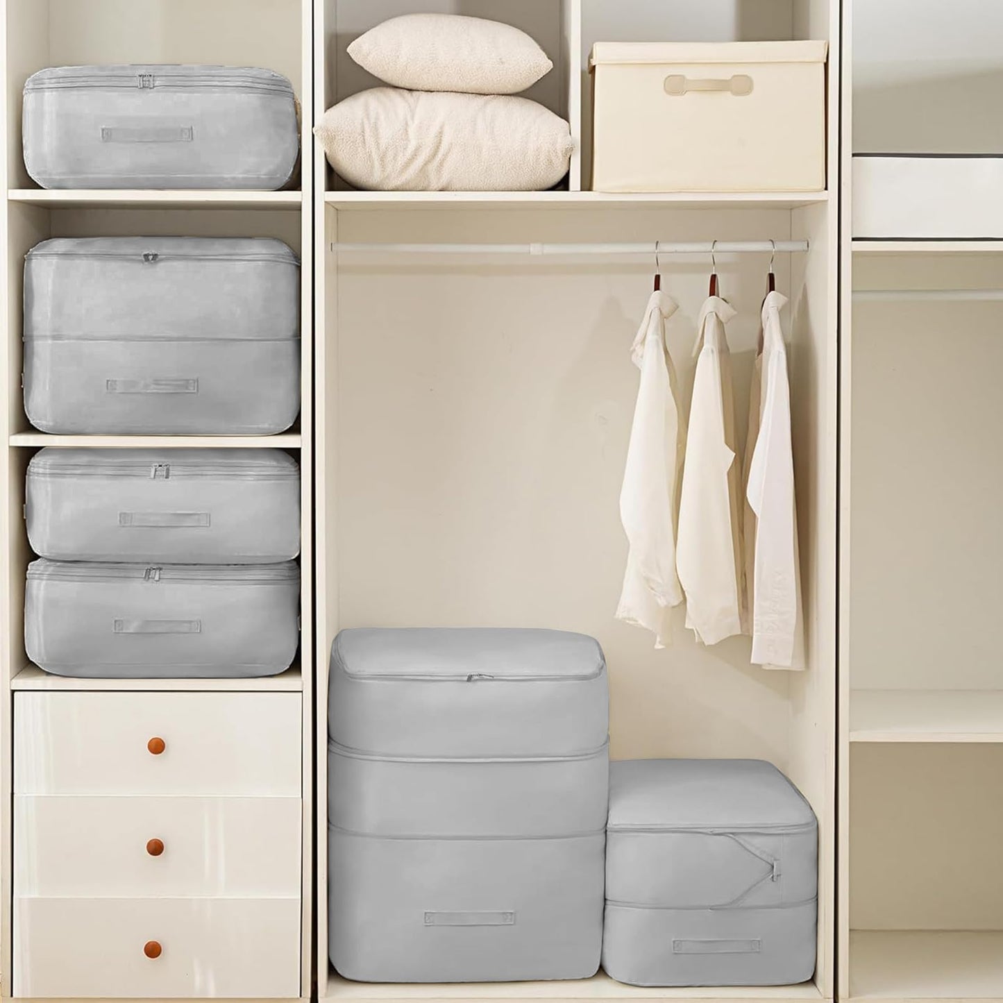 2Pcs Super Space Saving Self Compression Organizer, Quilt Storage Bags, Self Compression Storages Bags, Storage Bags for Quilts, Sweaters, Blankets (grey)