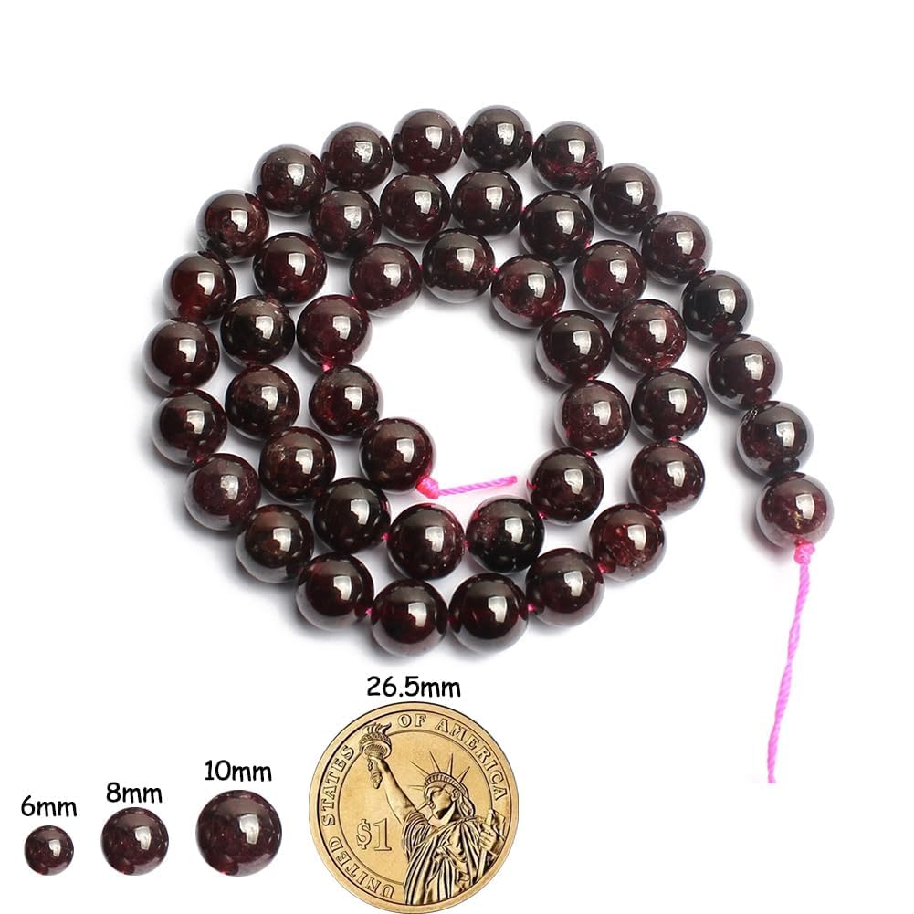 Yochus 45pcs Garnet Stone Beads，8mm Healing Power Natural Stone Round Loose Gemstone Beads for Jewelry Making Earring Necklace DIY Crafts