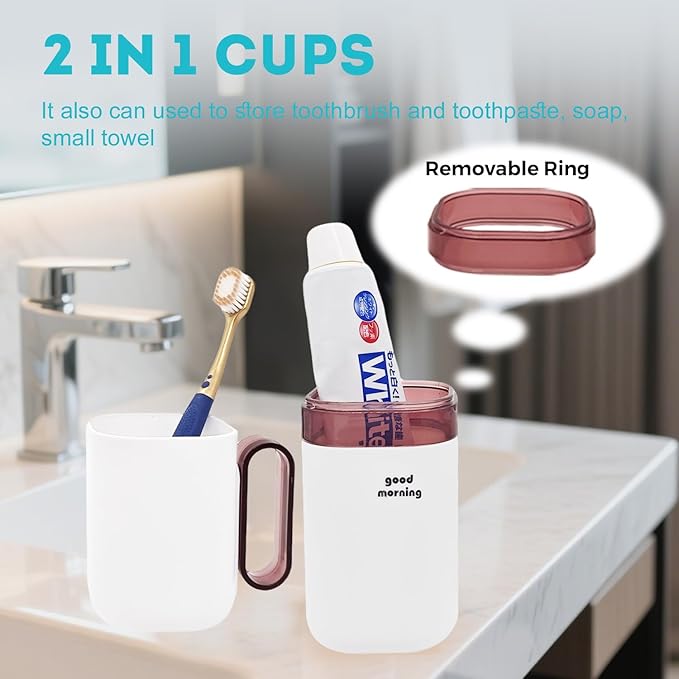 Toothbrush Travel Case,Toothbrush Holder and Rinse Cup with Handle Travel Toothbrush Cup,Multifunctional Toothbrush Cover,Large Capacit Travel Toothbrush Holder with Mouthwash Cup Purple