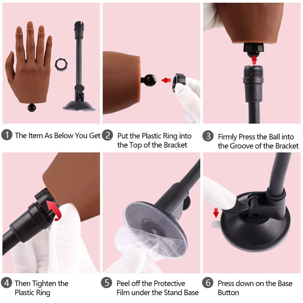 Practice Hand for Acrylic Nails with Stand Bracket, Silicone Fake Hands to Practice Fake Nails Mannequin Hand for Nails Practice and Nail Art Single Right Hand Color 5#