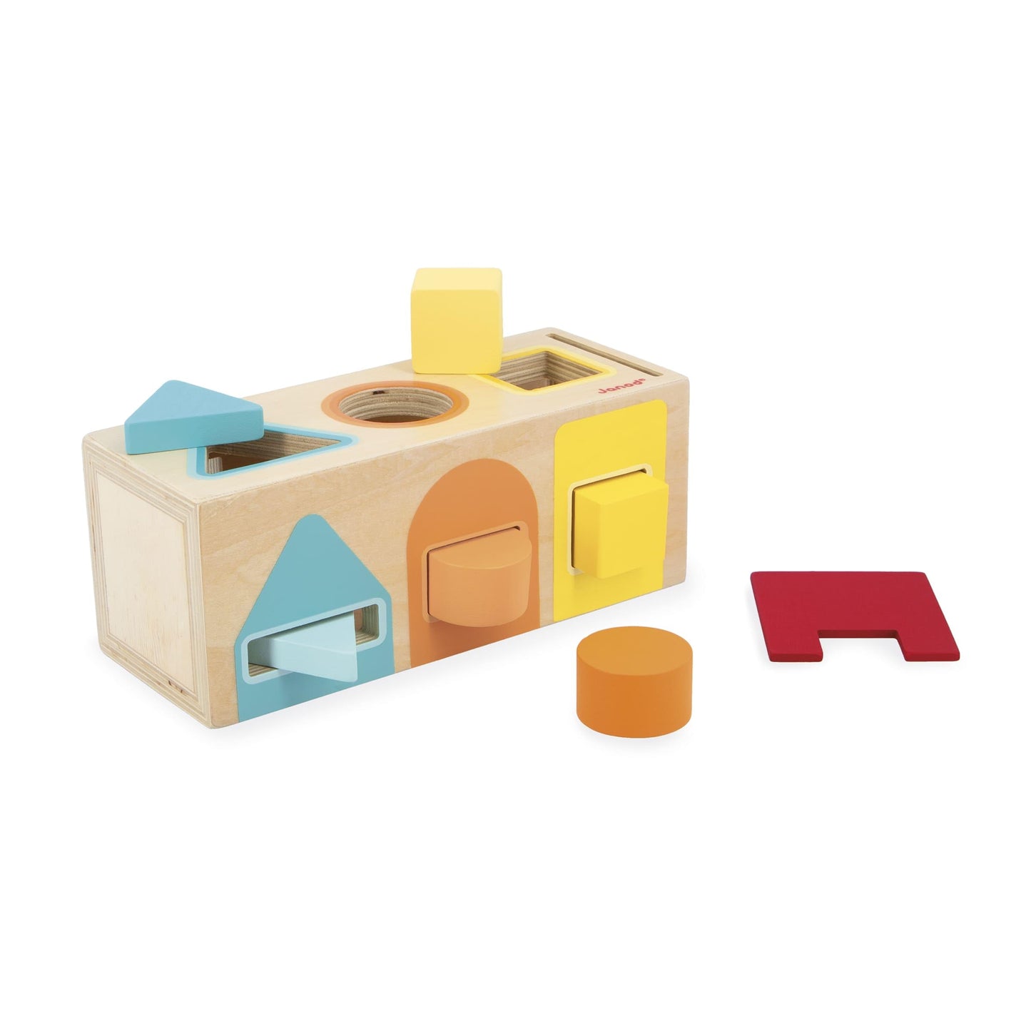 Janod Geometric Shapes 6 pc Wooden Sorting Box - Ages 12+ Months to 3 Years - J05330