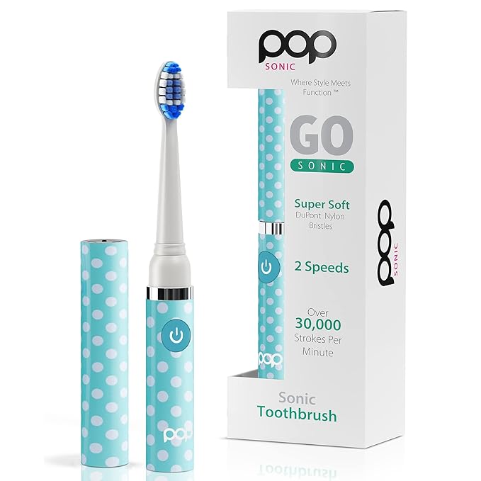 Pop Sonic Electric Toothbrush (Blue Dots) - Travel Toothbrushes w/AAA Battery | Kids Electric Toothbrushes with 2 Speed & 15,000-30,000 Strokes/Minute, Dupont Nylon Bristles