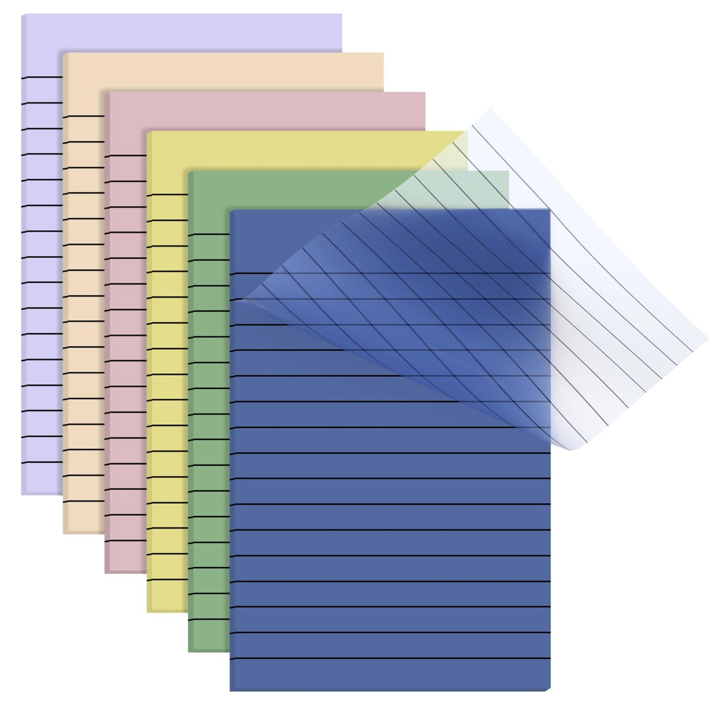Yinder 6 Pack 180 Sheets Pastel Transparent Sticky Notes Translucent Clear Lined Self Sticky Note, Back to School Gifts for Bible Tabs, Book Tabs, School Supplies, Office, 4 x 6 Inch (Light Color)