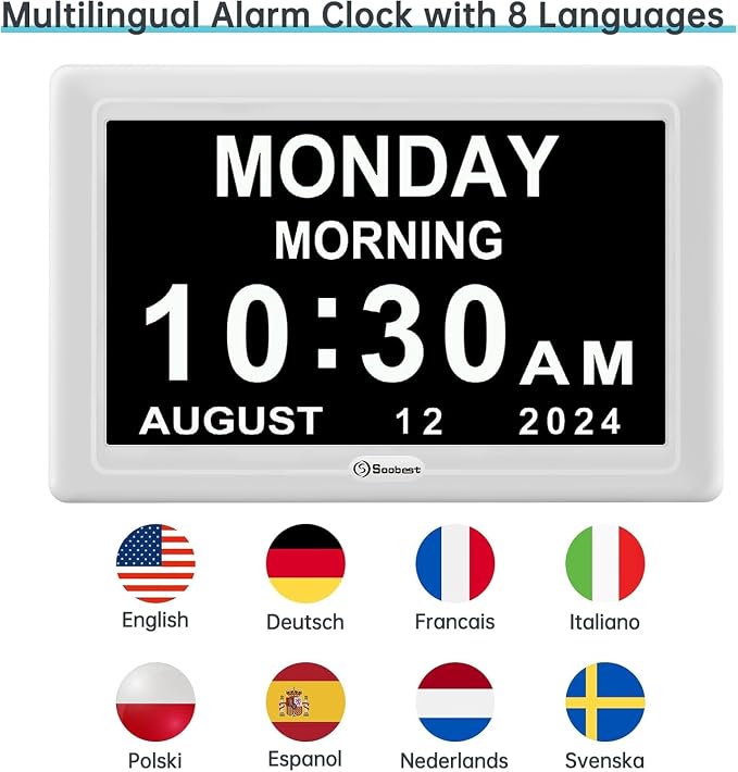 Soobest Dementia Clocks for Seniors, 7” Digital Date Clock Large Display