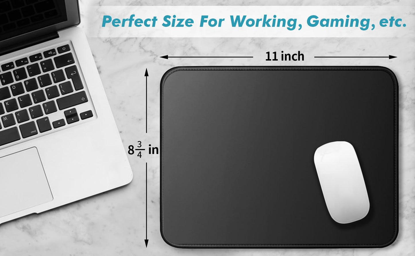 Mouse Pad 11 x 8.7 in, Smooth & Stable Mousepad with Stitched Edges and Non-Slip Base, Smooth Cloth Surface Computer Black Mouse Pad. Clean Desk Essential for Work, Study & Home Office