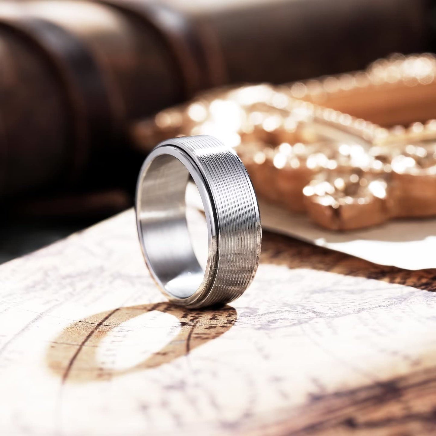 King Will Mens Silver 8mm Groove Spinner Rings Stainless Steel Anxiety Fidget Ring for Women Men Polish Thin Line Groove Wedding Band Fidget Ring Matte Brushed Comfort Fit 14