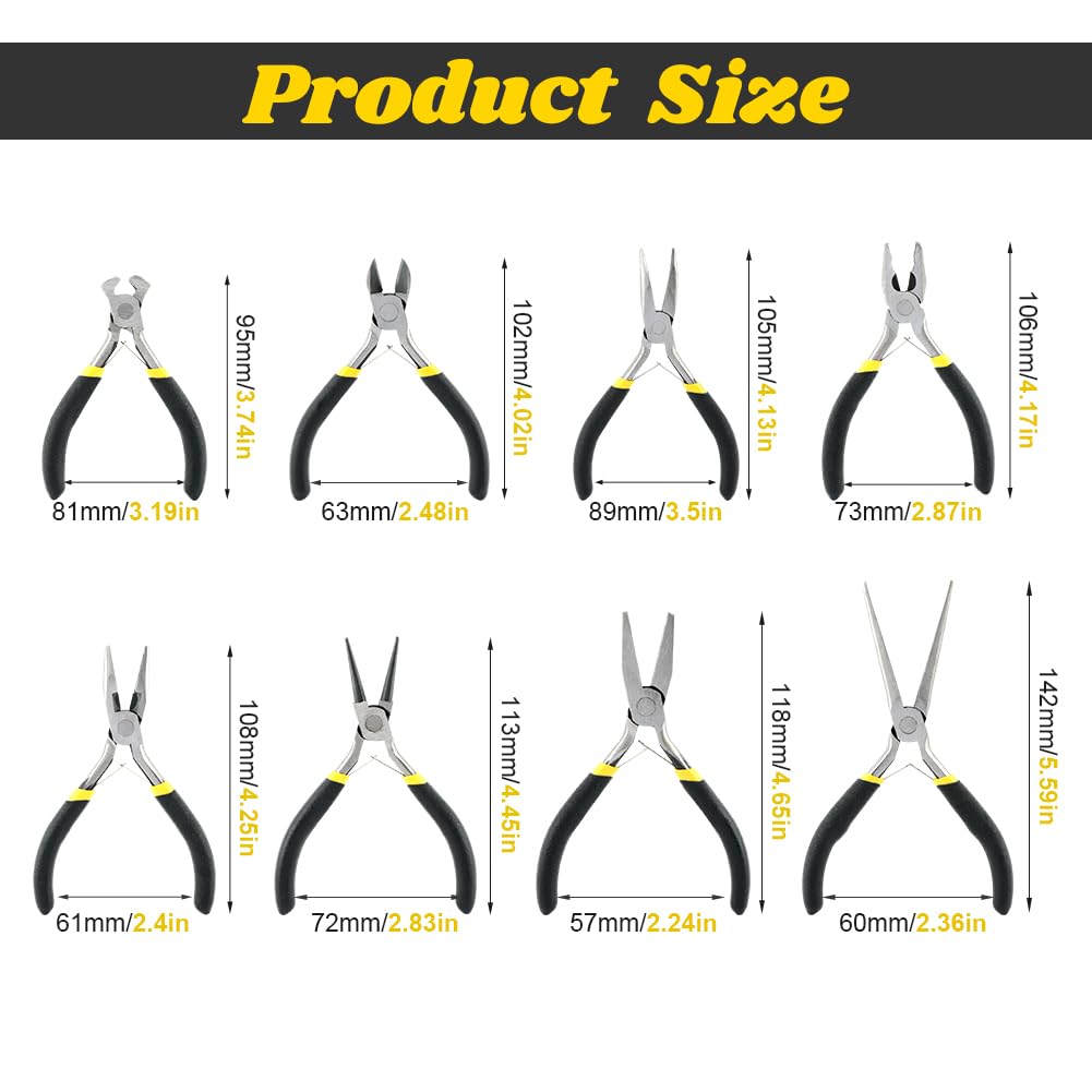 Loyanger Mini Pliers Set, 8pcs Long Nose Pliers with Comfort Grip Handles for Making Crafts, Electronic Repairing & Jewelry, Multi Purpose Jewelry Making Tools, DIY Nippers Repair Tool Kit