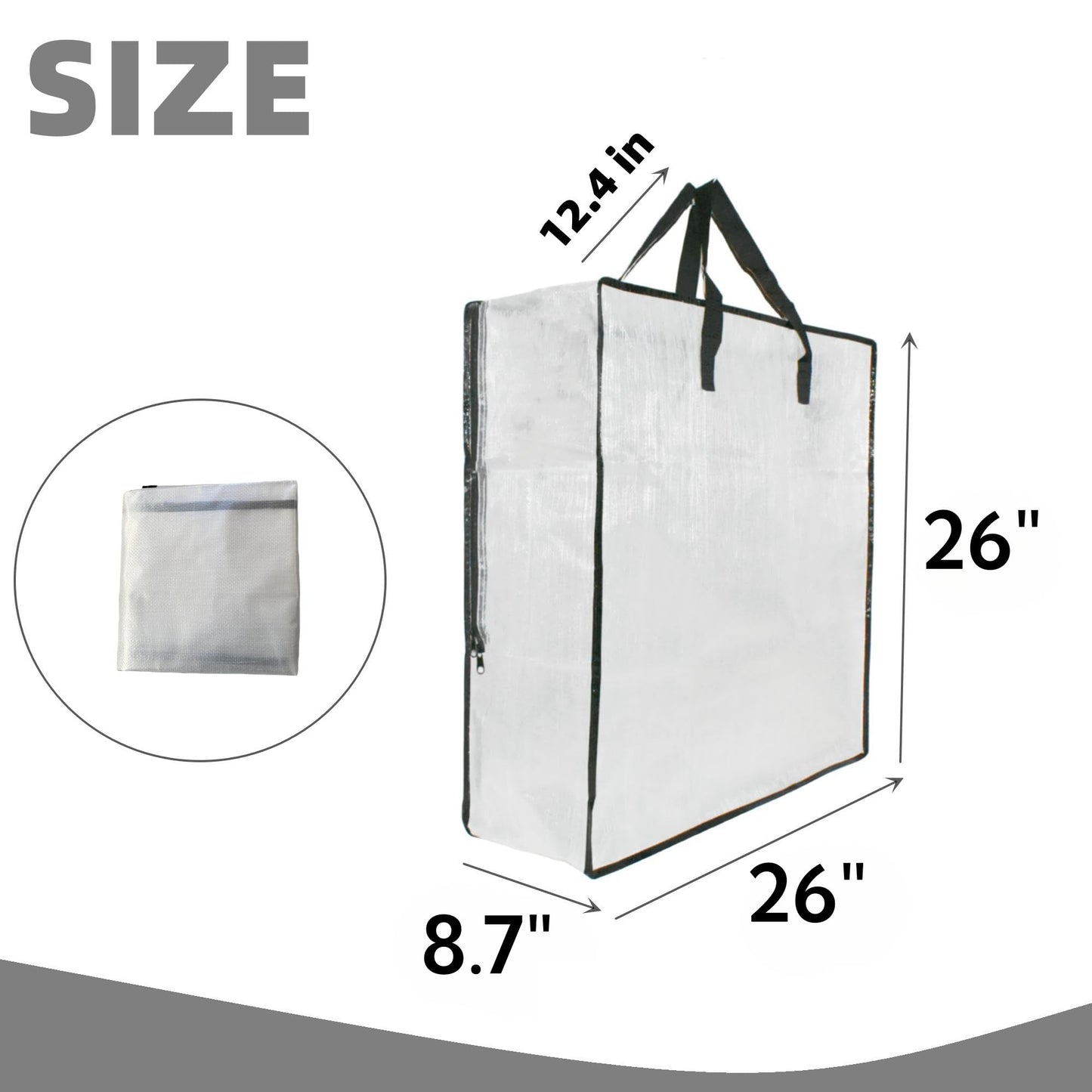 3 Pack Clear Bags with Zipper and Handles, Halloween Christmas Wreath Storage, Gift Bag Organizer, Moving Boxes Alternative, Under the Bed Storage