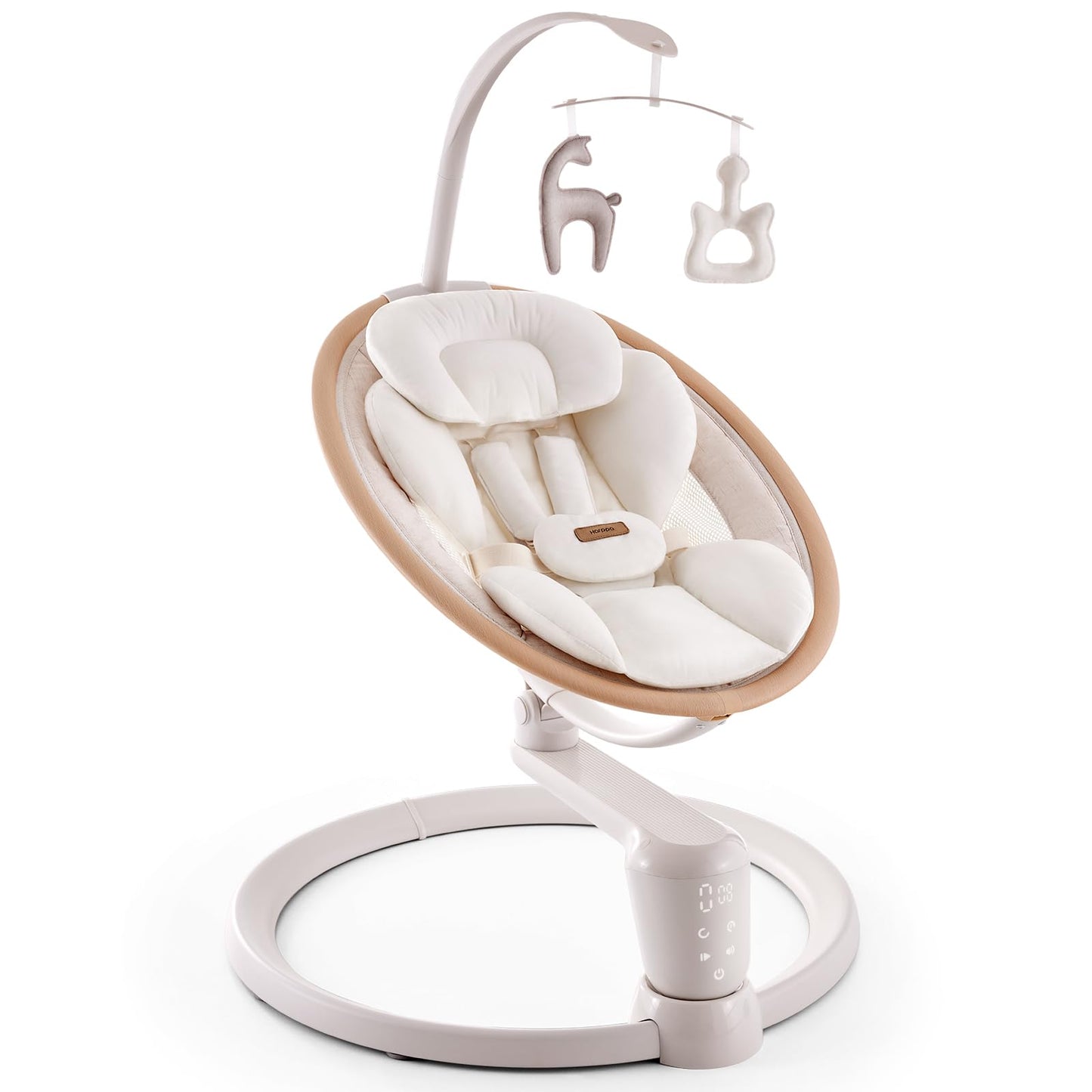 HARPPA Weddell Signature Baby Electric Swing for Newborns and Infants, Elevated Eye-Level Seat, 180° Rotation with Dual Motion, 5-Point Harness, 5 Speeds & Remote Control, Beige