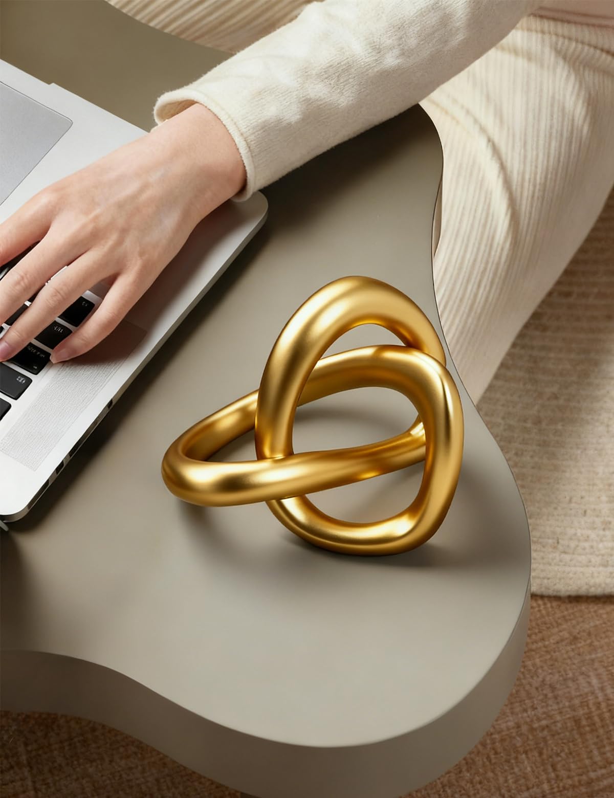 Joogour Modern Gold Knot Sculpture Statue - Abstract Geometric Table Decor for Living Room, Office Desk, Bookshelf | Elegant Brass-Tone Resin Home Accent Decorations & Gifts