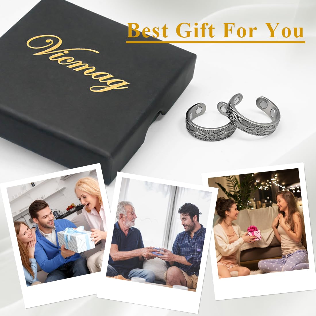 Vicmag Copper Magnetic for Women Magnetic Rings 99.9% Copper Finger Strong Magnet Gift Adjustable