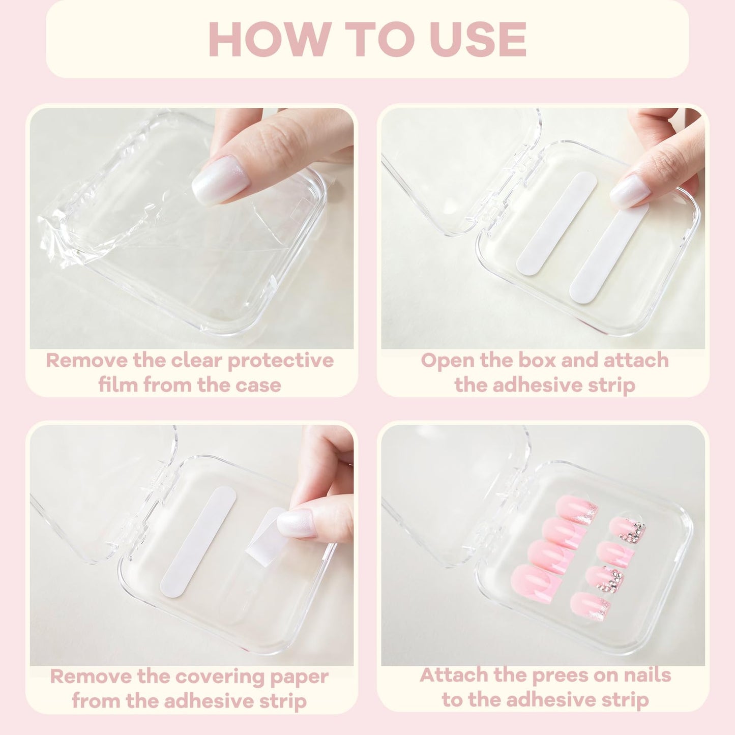 BMHHWAI 14Pcs Press On Nail Storage Box with 60Pcs Adhesive Double Sided Tape, Press on Nail Packaging Supplies False Nails Display Cases Boxes for Nail Art Salon Business(Clear)