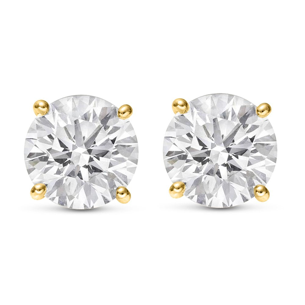 18K Yellow Gold 0.5 Carat Round Shape LAB GROWN Diamond IGI Certified Stud Earrings for women 4 Prong Push Back (E/F Color VS2/SI1 CLARITY)