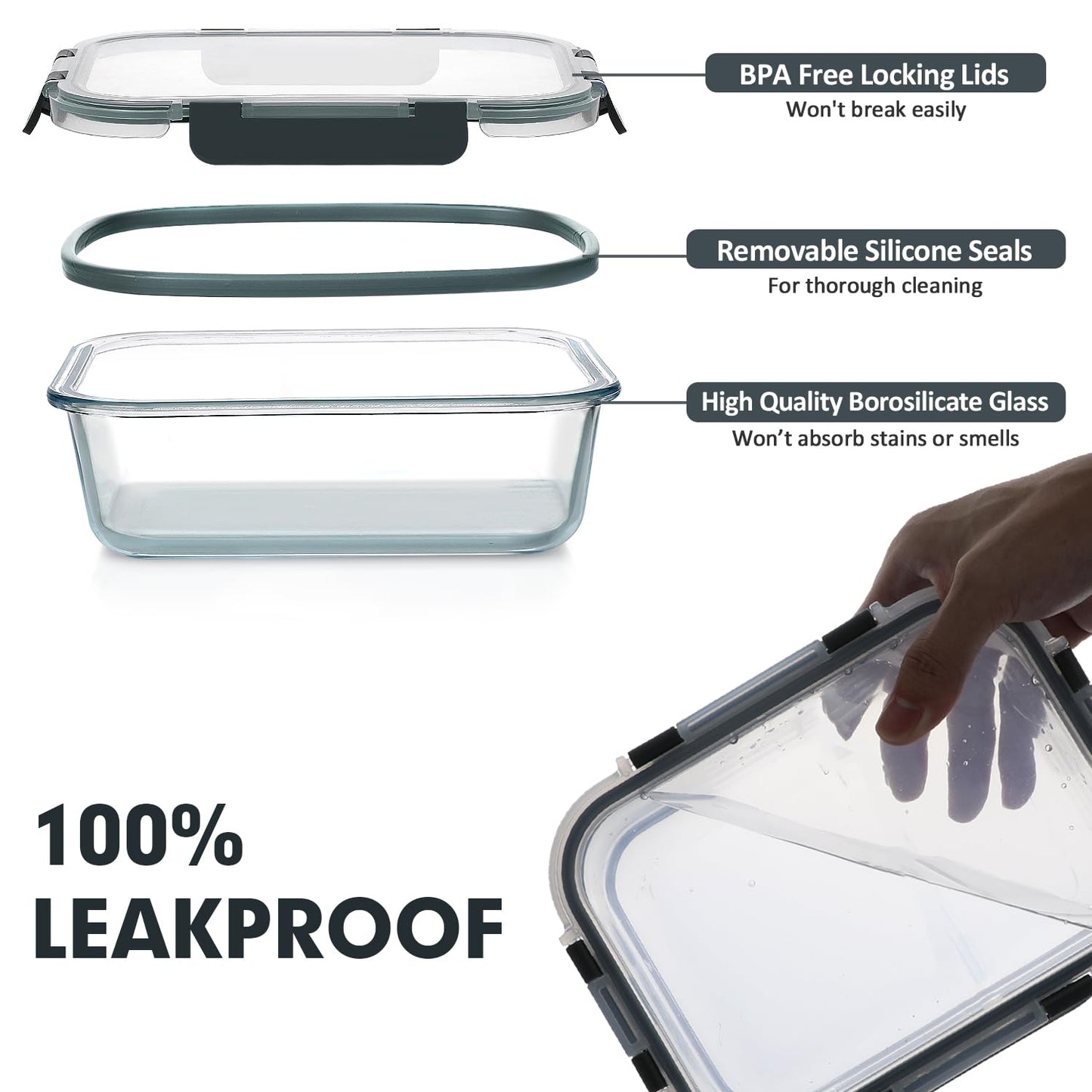 VERONES 30 Pieces Glass Meal Prep Containers Set, Stackable Glass Food Storage Containers with Lids-Airtight Lunch Containers，for Microwave, Oven, Freezer & Dishwasher,Grey