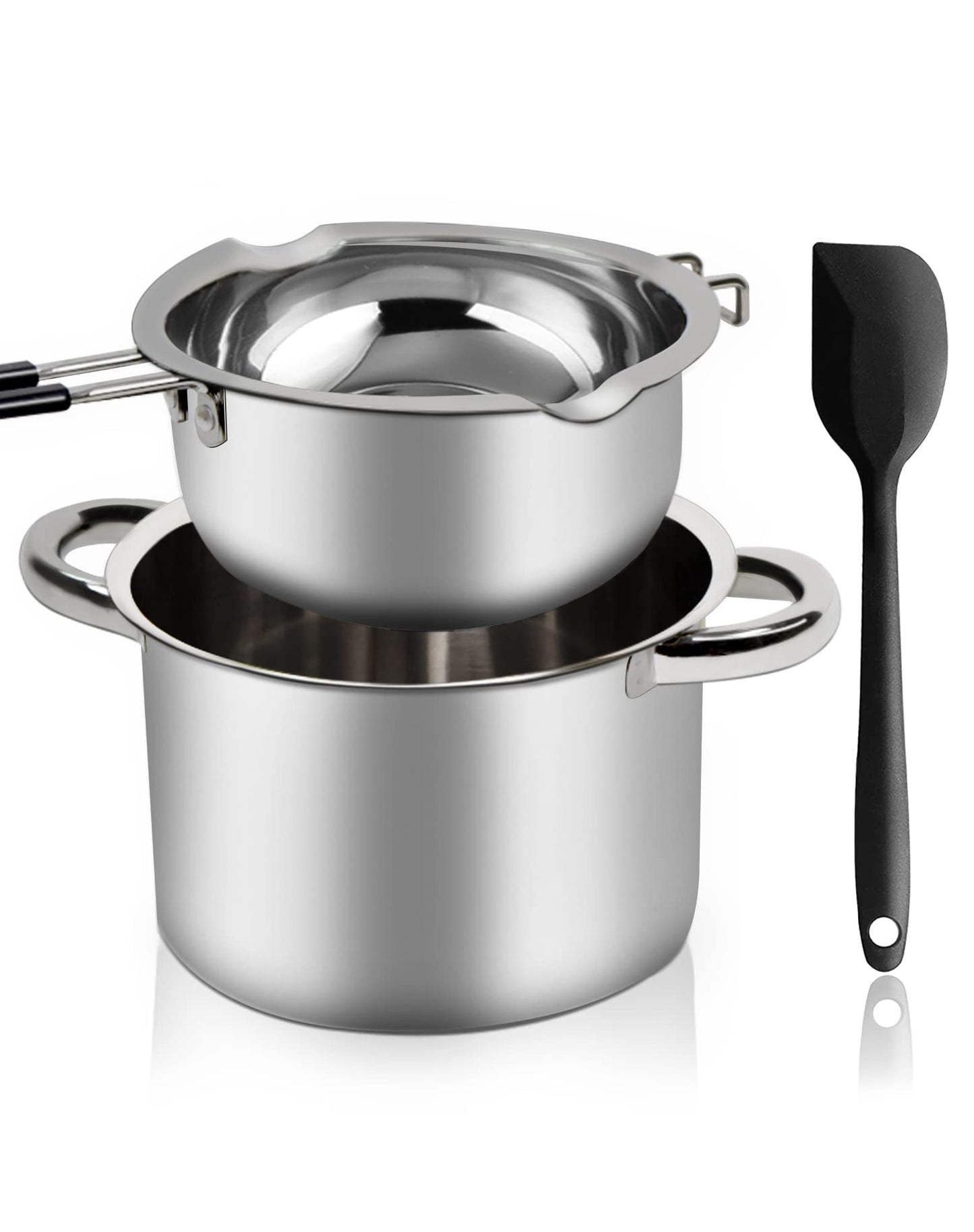 Double Boiler Pot Set,1200ML Double Boiler for Chocolate Melting, 2800ML 304 Stainless Steel Pot With Silicone Spatula for Melting Chocolate, Candy, Candle, Soap, Wax