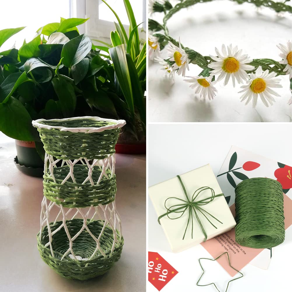 Tenn Well Floral Wire, 656 Feet 2mm Paper Covered Bind Wire for Floral Bouquets, Crowns, Wreath Making, Christmas Ornaments, Garlands, Wedding Decorating, Crafts (Green)
