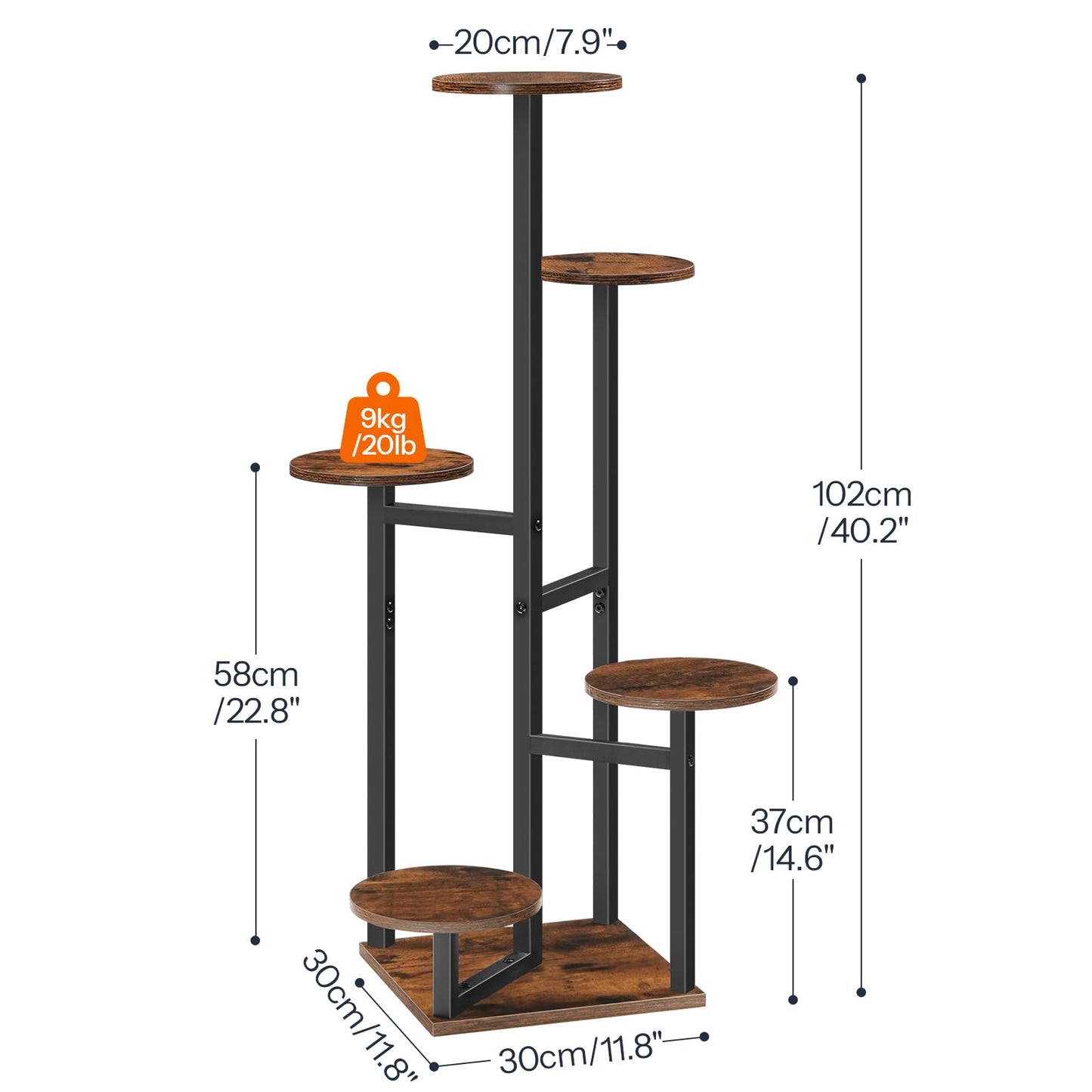 HOOBRO Side Table, Round End Accent Table with Sturdy Metal Frame, 5-Tier Corner Plant Stand Indoor, for Living Room, Bedroom, Balcony, Office BF95BZ01-BF05HJ01