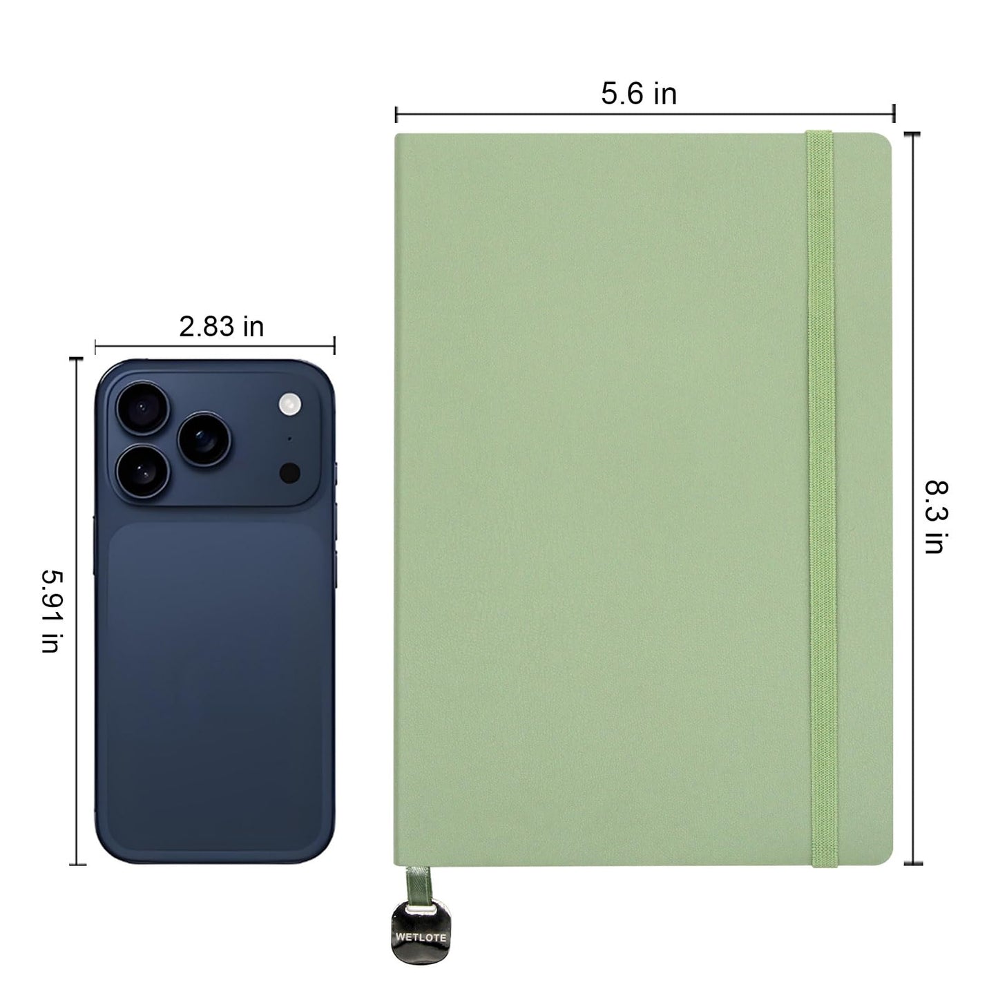WETLOTE A5 Journal Notebook，Soft Cover - 5.6"x8.25" Line/Grid/Blank, 208 Pages, Soft Leather Journal for Home, Work & School(green,blank)