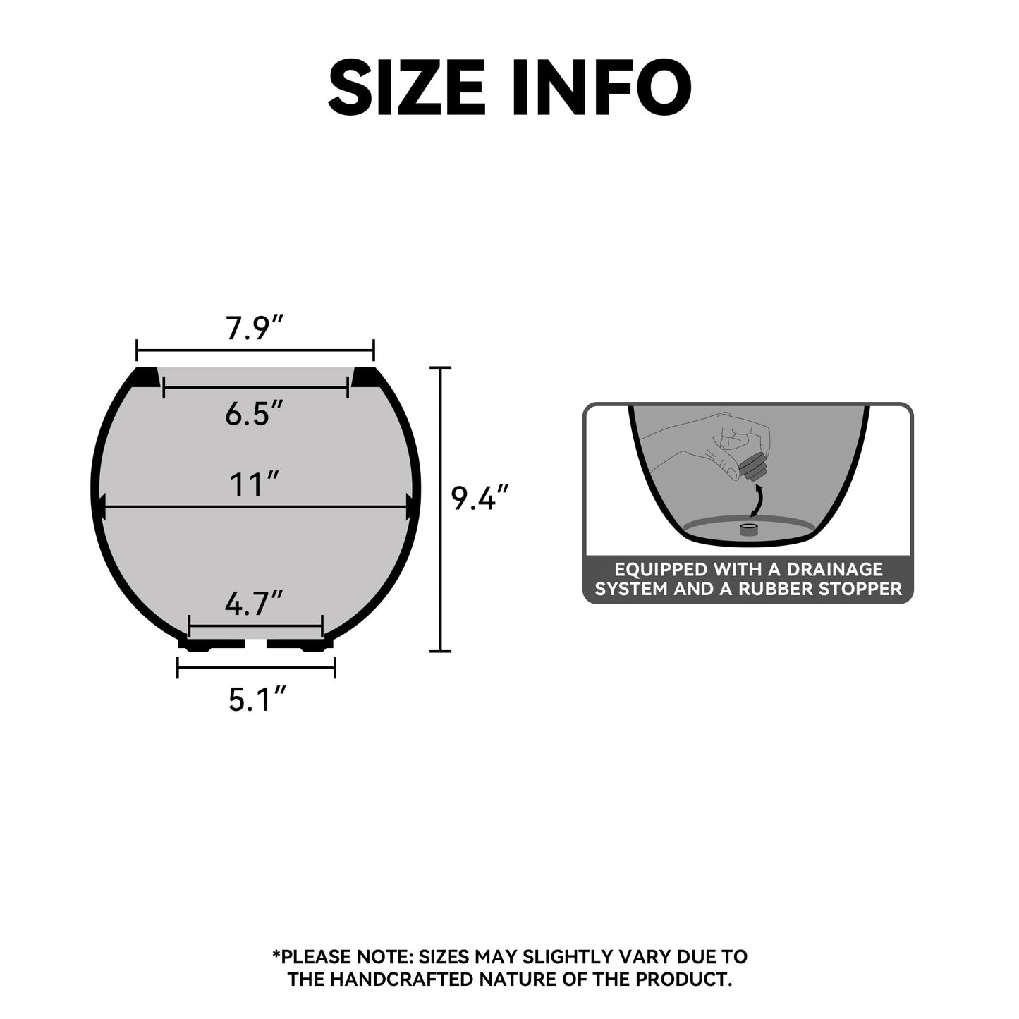 Kante Round Concrete Flower Pot, 11 Inch Dia (7.9" Opening) Sphere Shape Design Planter with Drainage Hole for Indoor & Outdoor Plants, Weathered Concrete Finish with Painted Interior