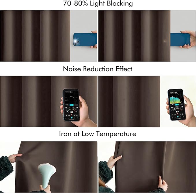 MIULEE Chocolate Brown Back Tab Blackout Curtain 96 Inch Long 2 Panels Set for Bedroom, Rod Pocket/Pinch Pleat Thermal Insulated Living Room Darkening Pleated Light Blocking Floor to Ceiling Drape