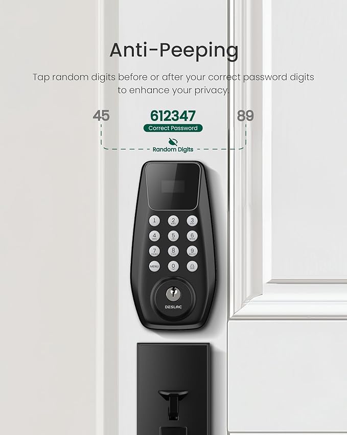 DESLOC C100 Keyless Entry Door Lock with Handle Set, Smart Deadbolt Lock for Front Door with 2 Keys, Auto Lock, 100 PIN Codes, Passage Mode, IP54 Waterproof, 12 Months Battery, Black