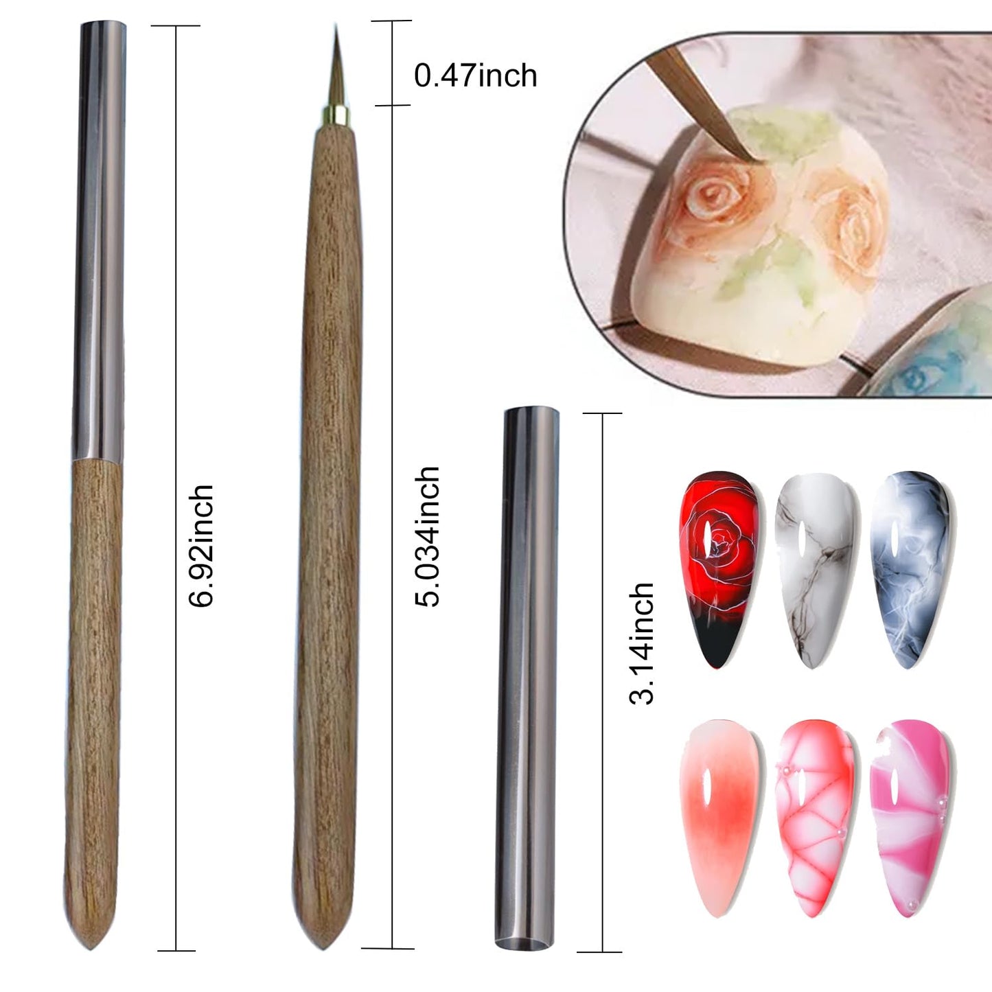 DANNEASY 1pc Kolinsky Nail Art Brushes Painting, Nail Design Brushes Drawing Nail Brush Acrylic 3d Paint Brush for Nails Manicure Brush Nail Tool