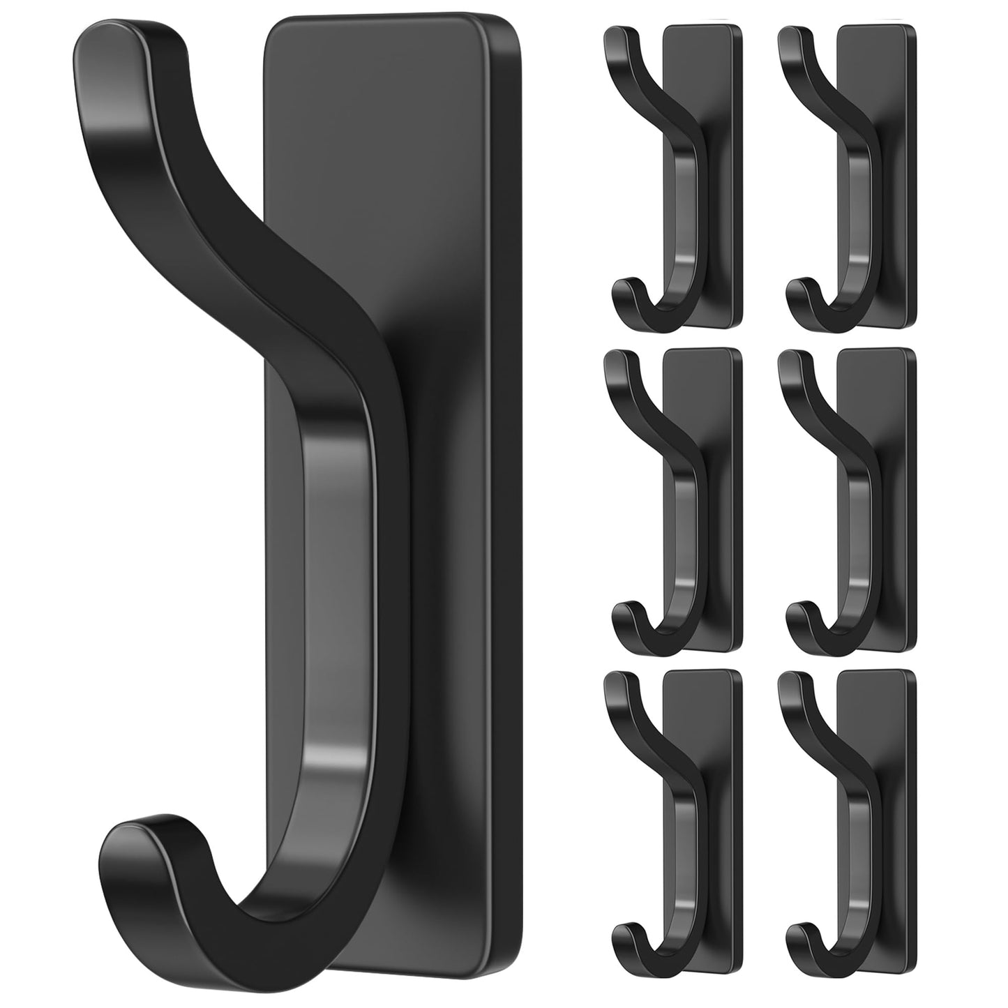pickpiff Adhesive Wall Coat Hooks - Heavy Duty Stick-On Door Hanger, Metal Hook for Hanging Towel,Purse, Robe, Backpack, Jacket, Clothes - for Bathroom,Dorm, Closet, Kitchen - Black, 6 Pack
