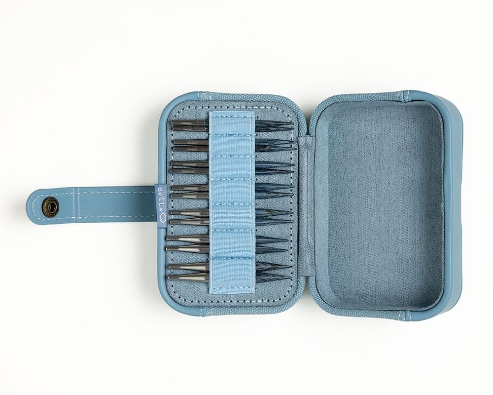 Knit Picks x dellaQ Blue Short Interchangeable Knitting Needles with Dusty Blue Buddy Case (Dusty Blue and Short Blue Needles)