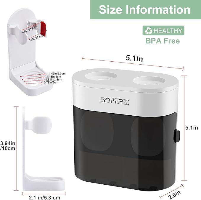 Boperzi 2 Pack Electric Toothbrush Stander and Toothbrush Holder Wall Mounted Automatic Toothpaste Dispenser Dustproof Cover Toothbrush Holder for Shower Bathroom Set Kids Family(Black+2 Pack)