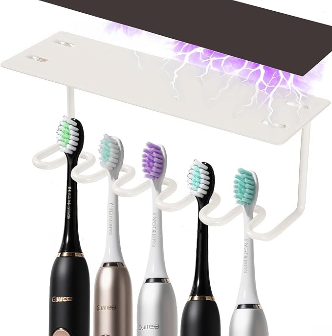 Wall Mount Toothbrush Holder for Shower Metal Toothbrush Stand (Innovative Magnetic Fixation Design), Wallmount 3/5 Slots Bathroom Cabinet Accessories Organizer (5 Slots)