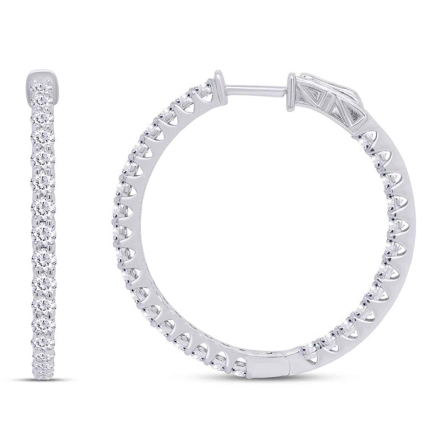 Inside Out Hoop Earrings for Women Round Lab Created Moissanite or Lab Grown Diamond Hoops in 14k White Gold Plated 925 Sterling Silver Fine Jewelry