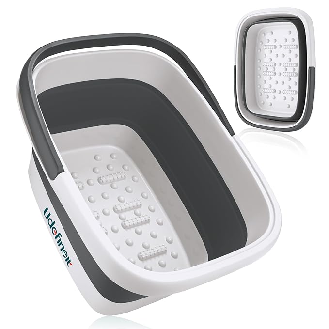 Udefineit Collapsible Foot Soaking Tub with Handle, 15L/4 Gallons, Portable Pedicure Feet Spa Tub, Plastic Feet Soaking Basin with Acupressure Massage Points, Folding Foot Spa Pedicure Bowl - Grey