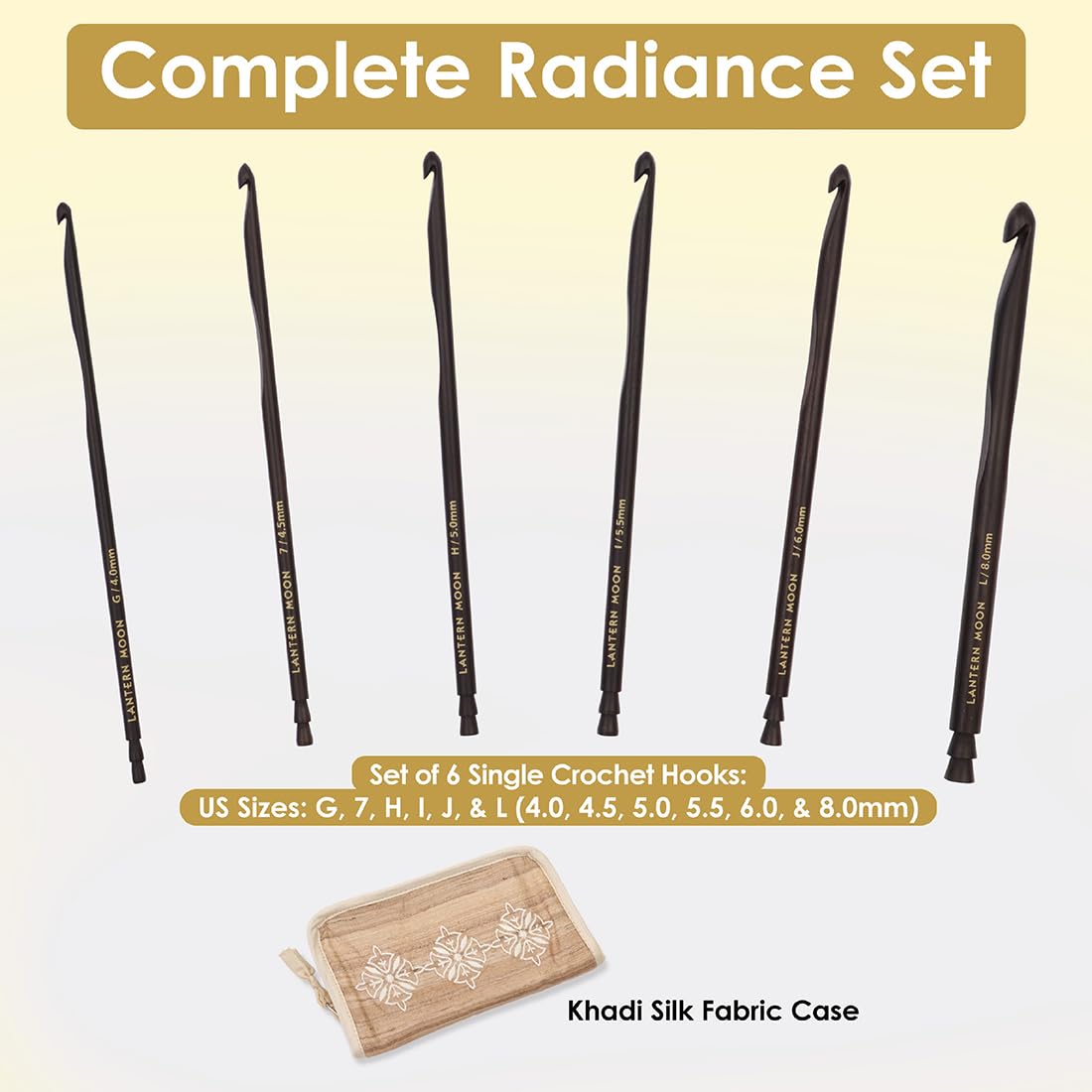 Lantern Moon Radiance Single Ended Crochet Hook Set | 6 US Sizes (G to L)