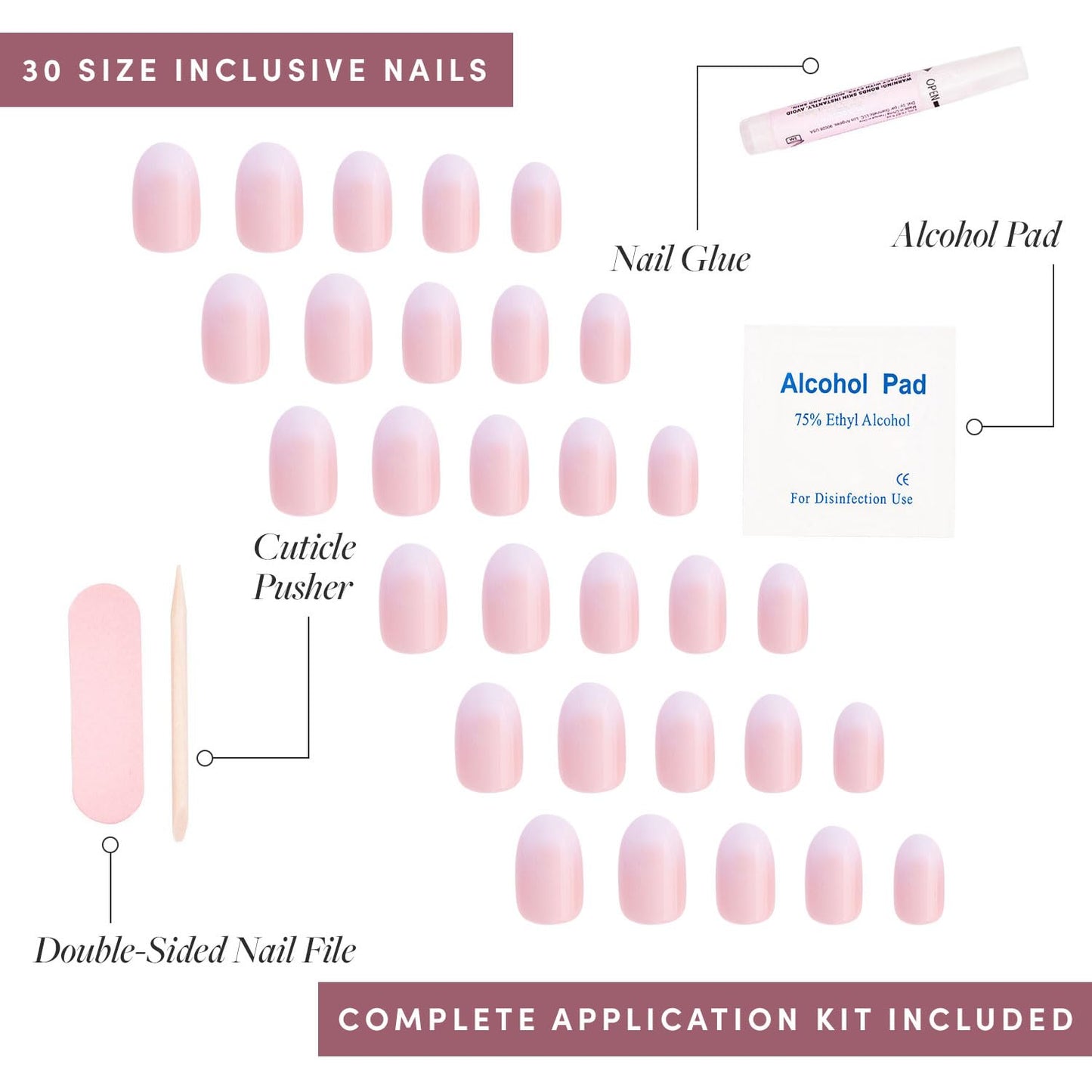 Glamnetic Press On Nails - Creamer | UV Finish Neutral Ombre Short Round Fake Nails, Salon Quality | 15 Sizes - 30 Nail Kit with Glue