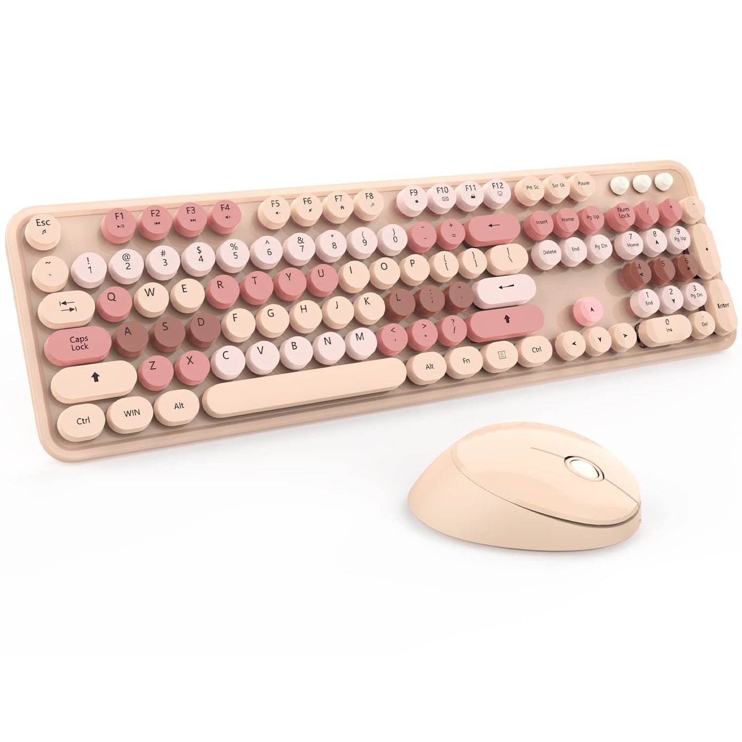 KOOTOP Wireless Keyboard and Mouse, Cute Keyboard and Mouse Combo with Retro Round Keycap, 2.4G Connectivity for PC, Mac, Laptop, Computer Windows (Milk Tea)