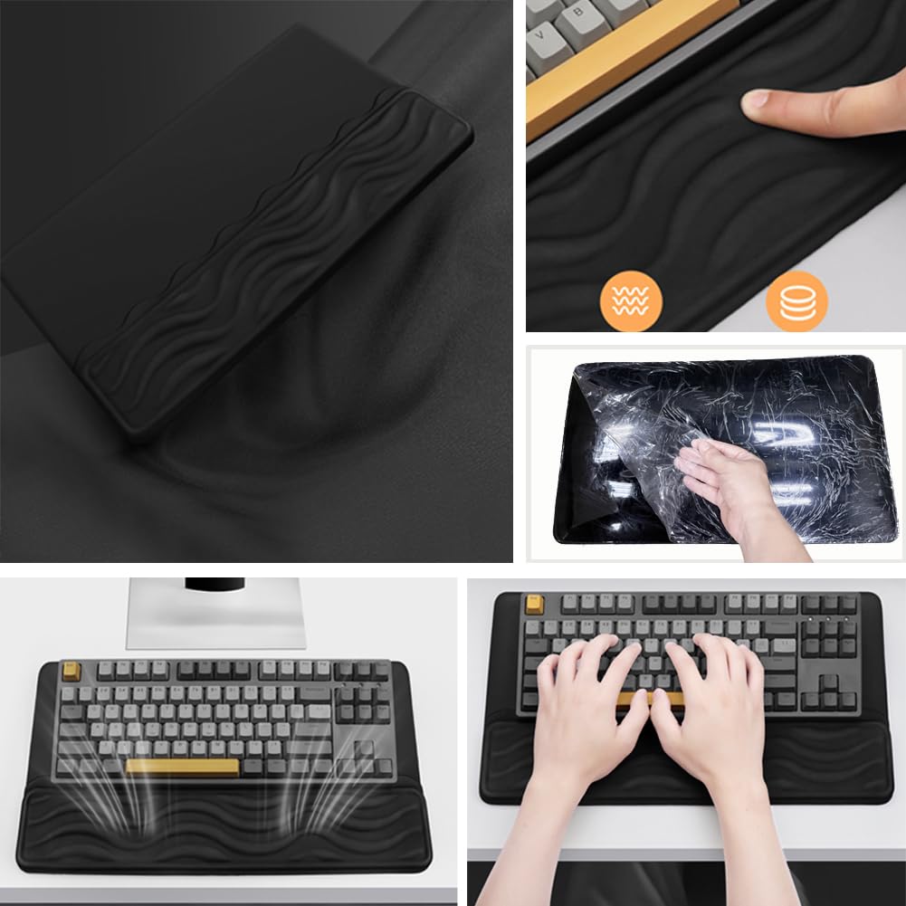TCOINERY Keyboard Wrist Rest, Mouse Pad Set with Ergonomic Tilted, Memory Foam Pad for Pain Relief, Wrist Rest for Computer Keyboard, Comfortable Typing Support for Office, Home & School, Black