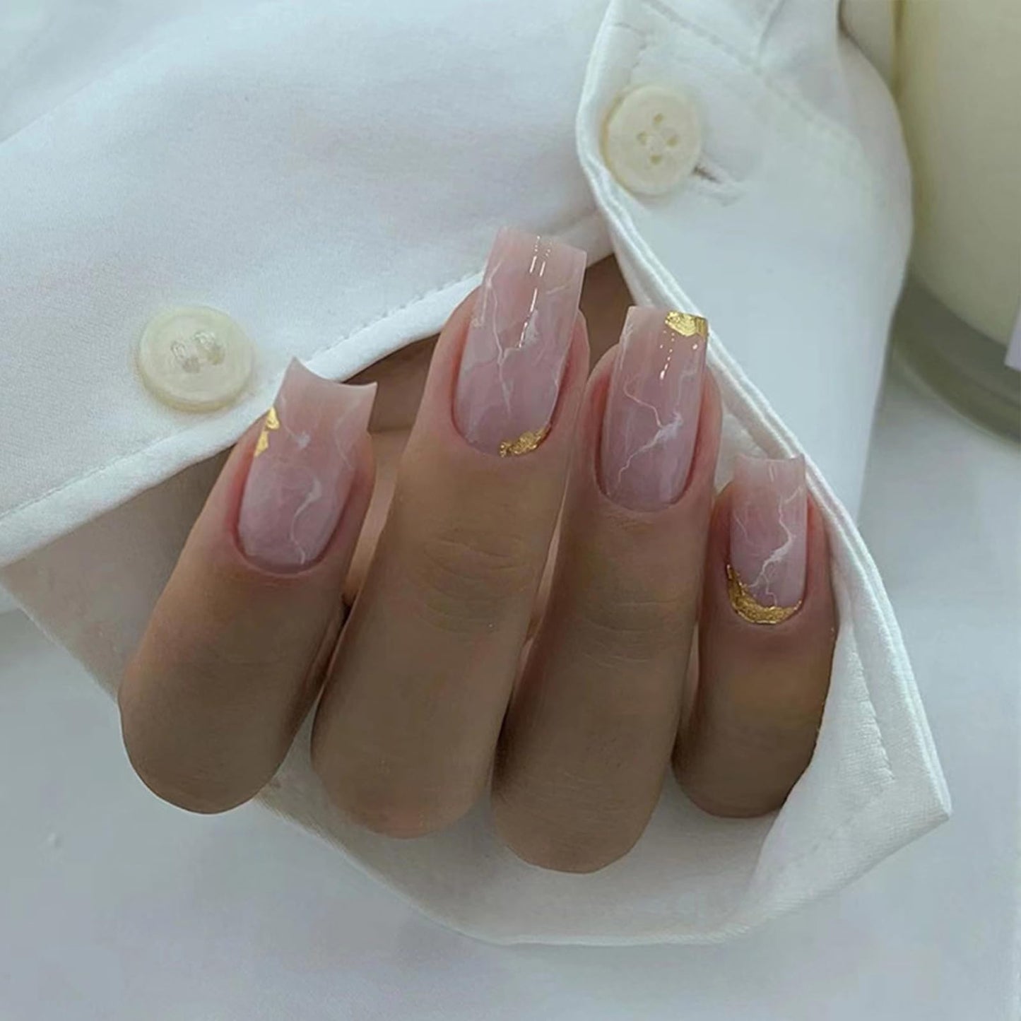 FJSMTOPl Press on Nails Short Fake Nails Acrylic False Nails Press ons Acrylic Nails Glossy Glue on Nails Artificial Stick on Nail for Women Manicure 24pcs