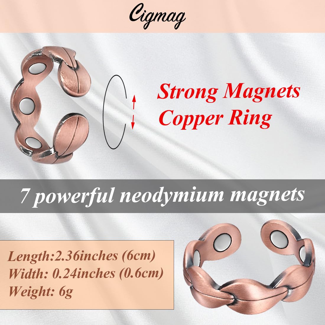 Cigmag 7X Copper Rings for Women - Pure Copper Ring - Adjustable with Present Box (2PCS)