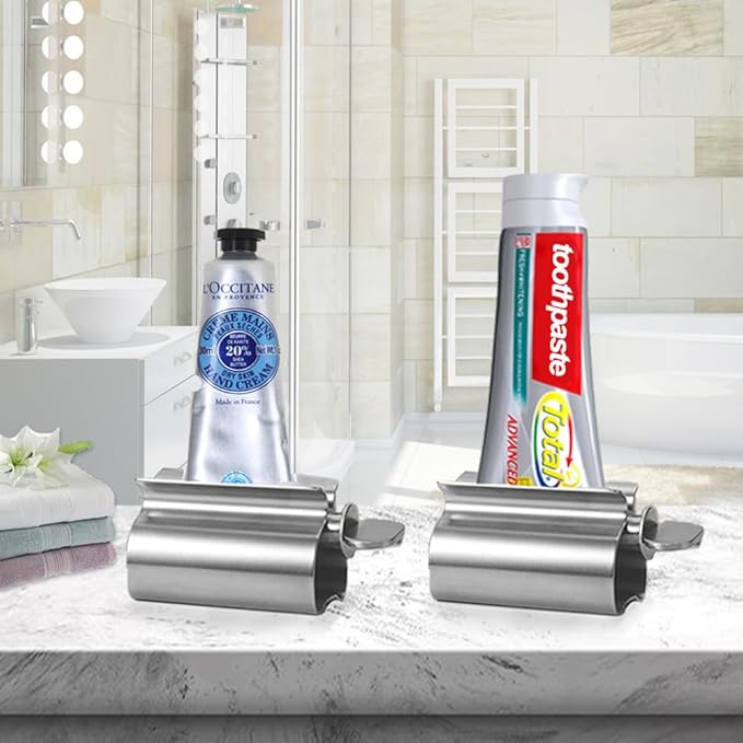 Toothpaste Squeezer - Metal Tube Squeezer Stainless Steel Tube Wringer UDQYQ Toothpaste seat Holder Stand (Silver)