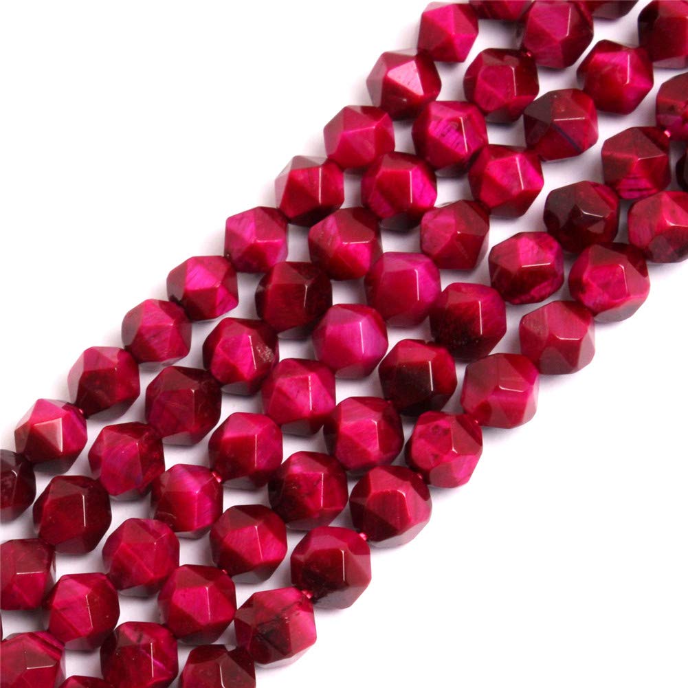 GEM-Inside 8mm Tiger Eyes Gemstone Loose Beads Faceted Dyed Rose Red Cambay Crystal Energy Stone Power for Jewelry Making 15"